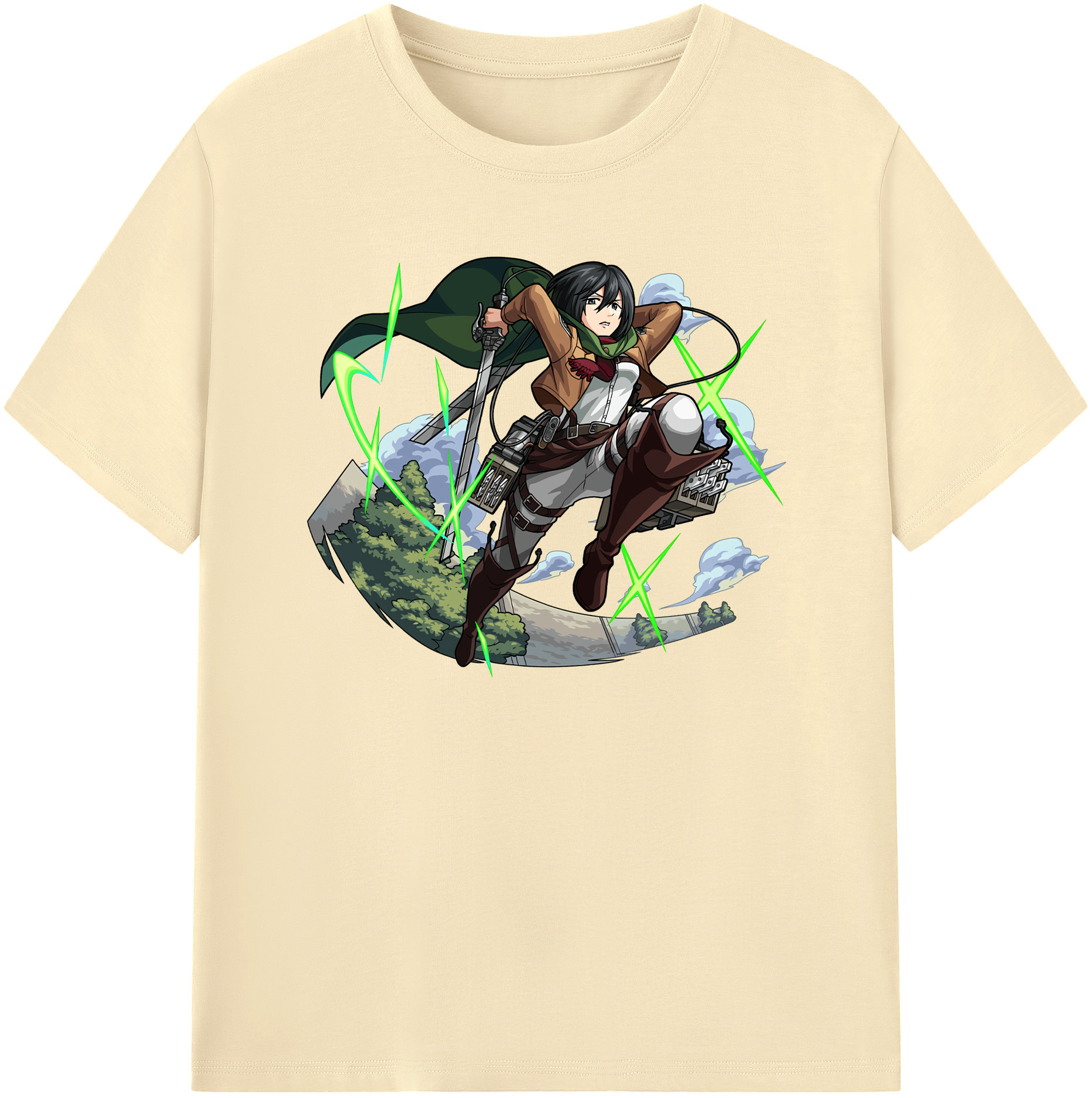 （画像用） 進撃の巨人 ミカサ·アッカーマン Attack on Titan Mikasa Ackerman 綿100％半袖Tシャツ（フロントプリント）