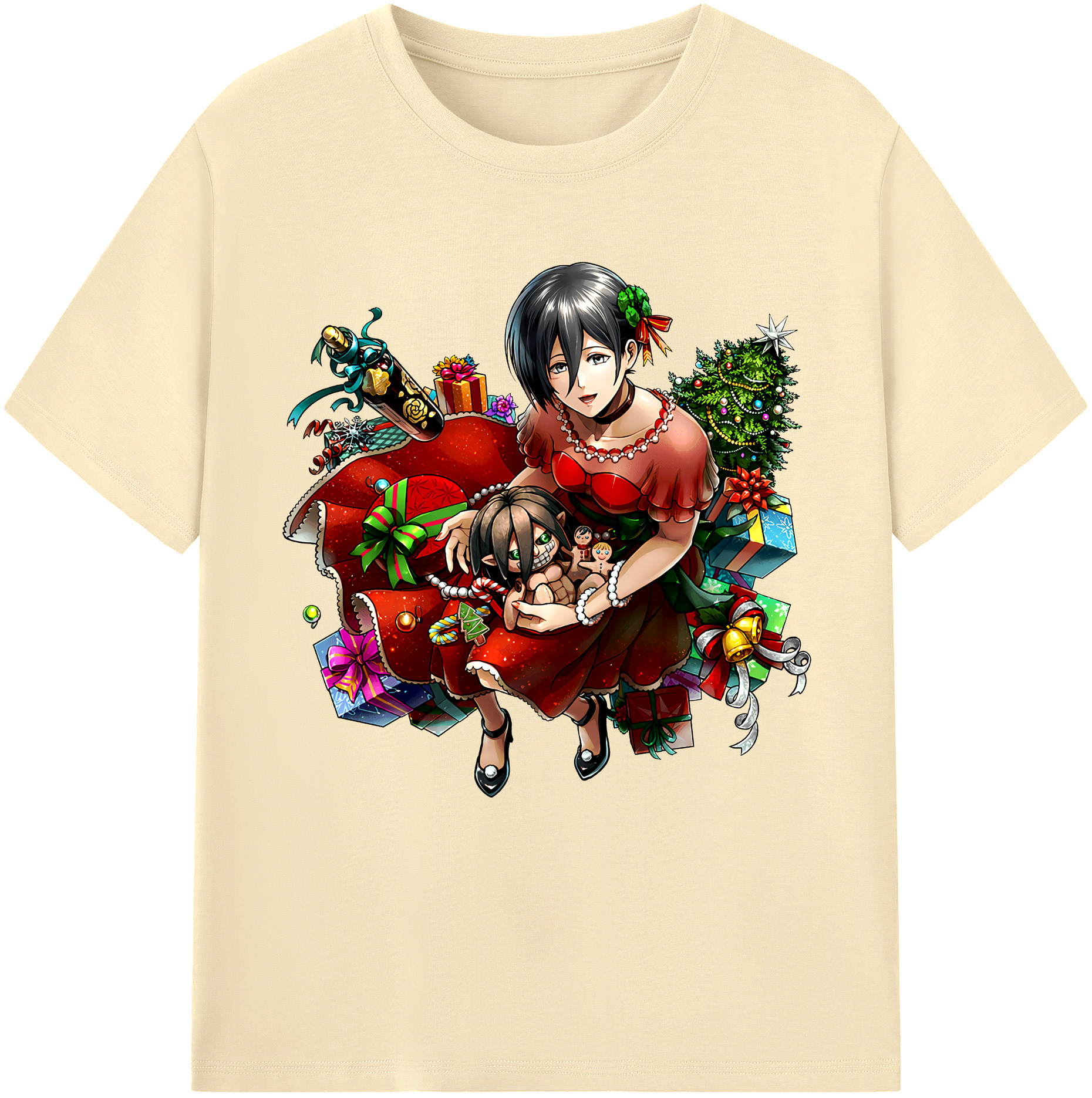 （画像用） 進撃の巨人 ミカサ·アッカーマン Attack on Titan Mikasa Ackerman 綿100％半袖Tシャツ（フロントプリント）