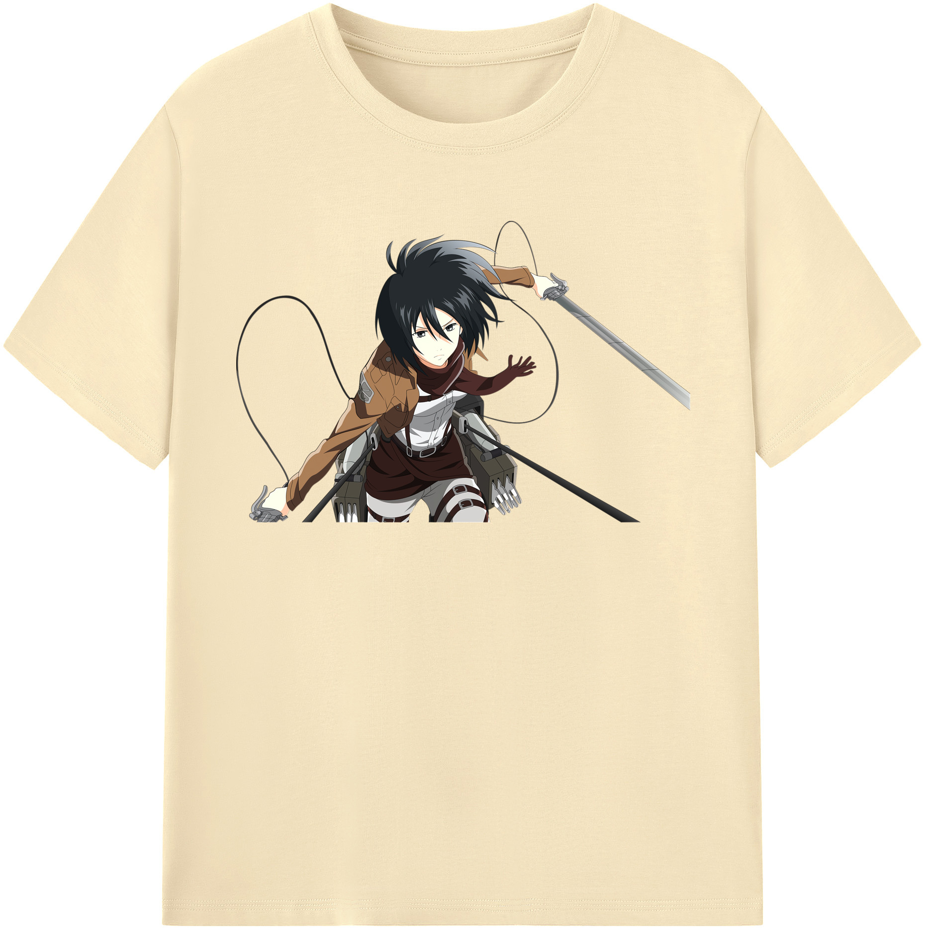 （画像用） 進撃の巨人 ミカサ·アッカーマン Attack on Titan Mikasa Ackerman 綿100％半袖Tシャツ（フロントプリント）