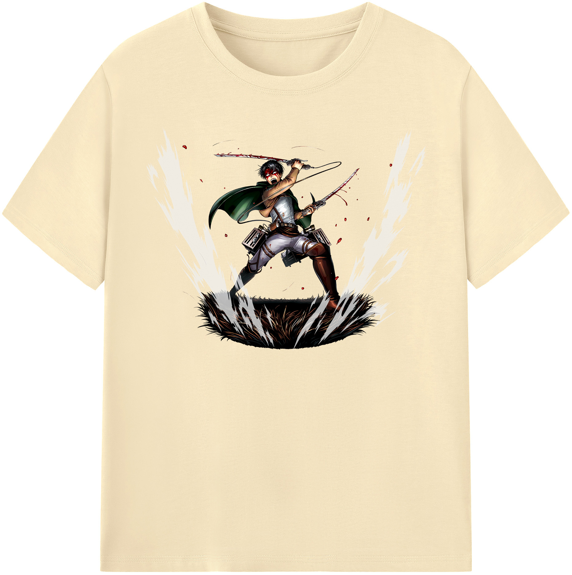 （画像用） 進撃の巨人 リヴァイ·アッカーマン Attack on Titan Levi Ackerman 綿100％半袖Tシャツ（フロントプリント）