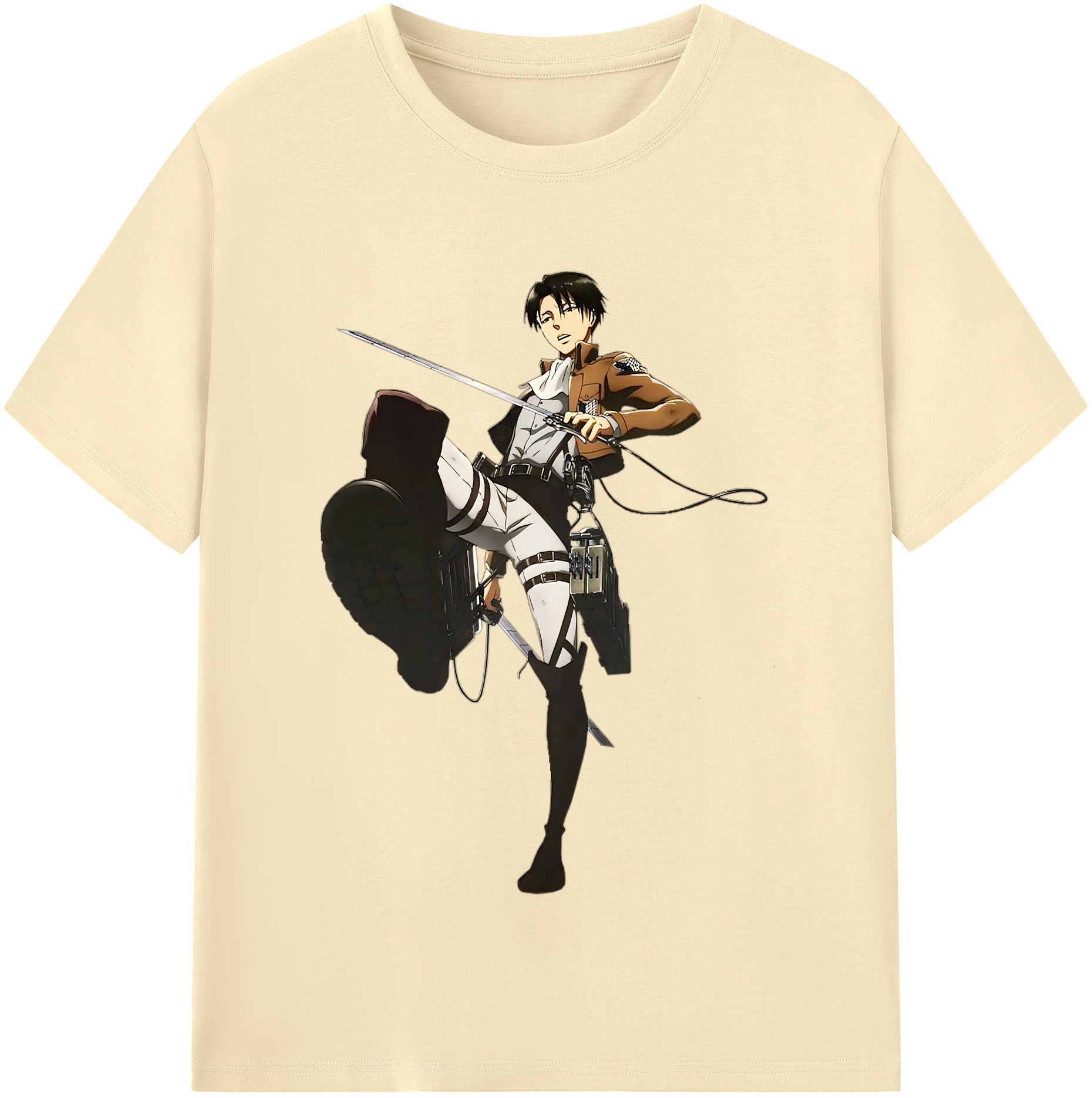（画像用） 進撃の巨人 リヴァイ·アッカーマン Attack on Titan Levi Ackerman 綿100％半袖Tシャツ（フロントプリント）