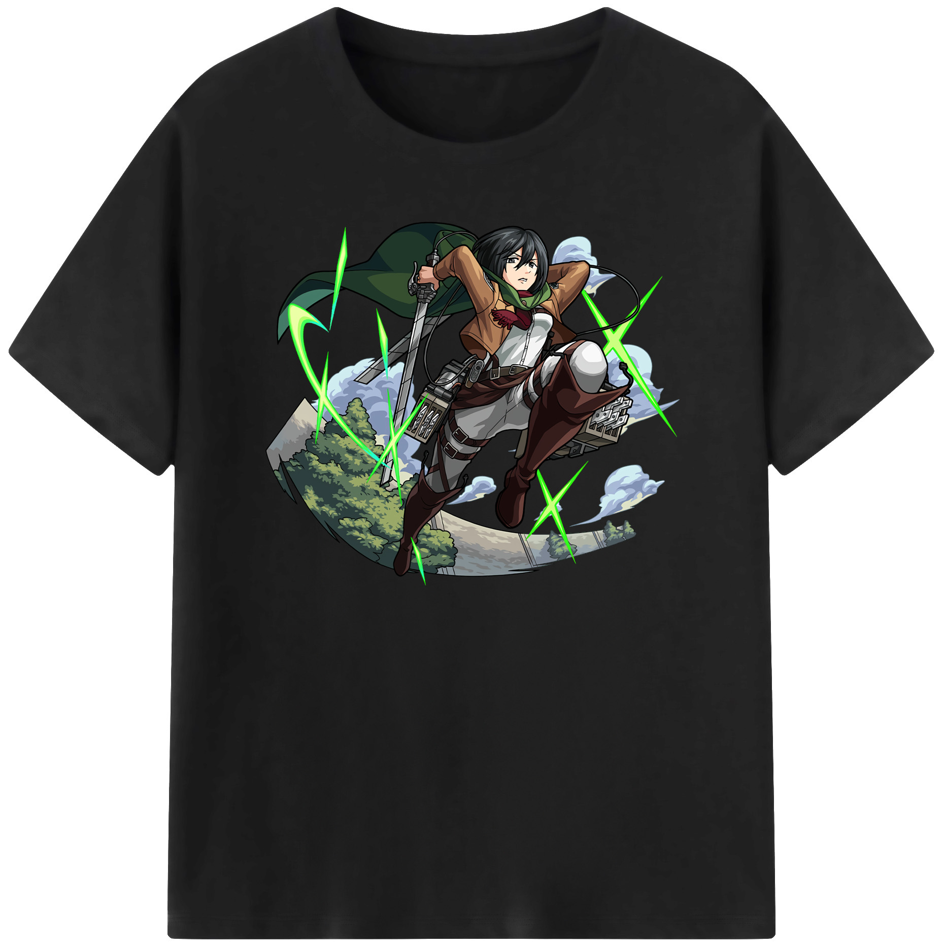 （画像用） 進撃の巨人 ミカサ·アッカーマン Attack on Titan Mikasa Ackerman 綿100％半袖Tシャツ（フロントプリント）
