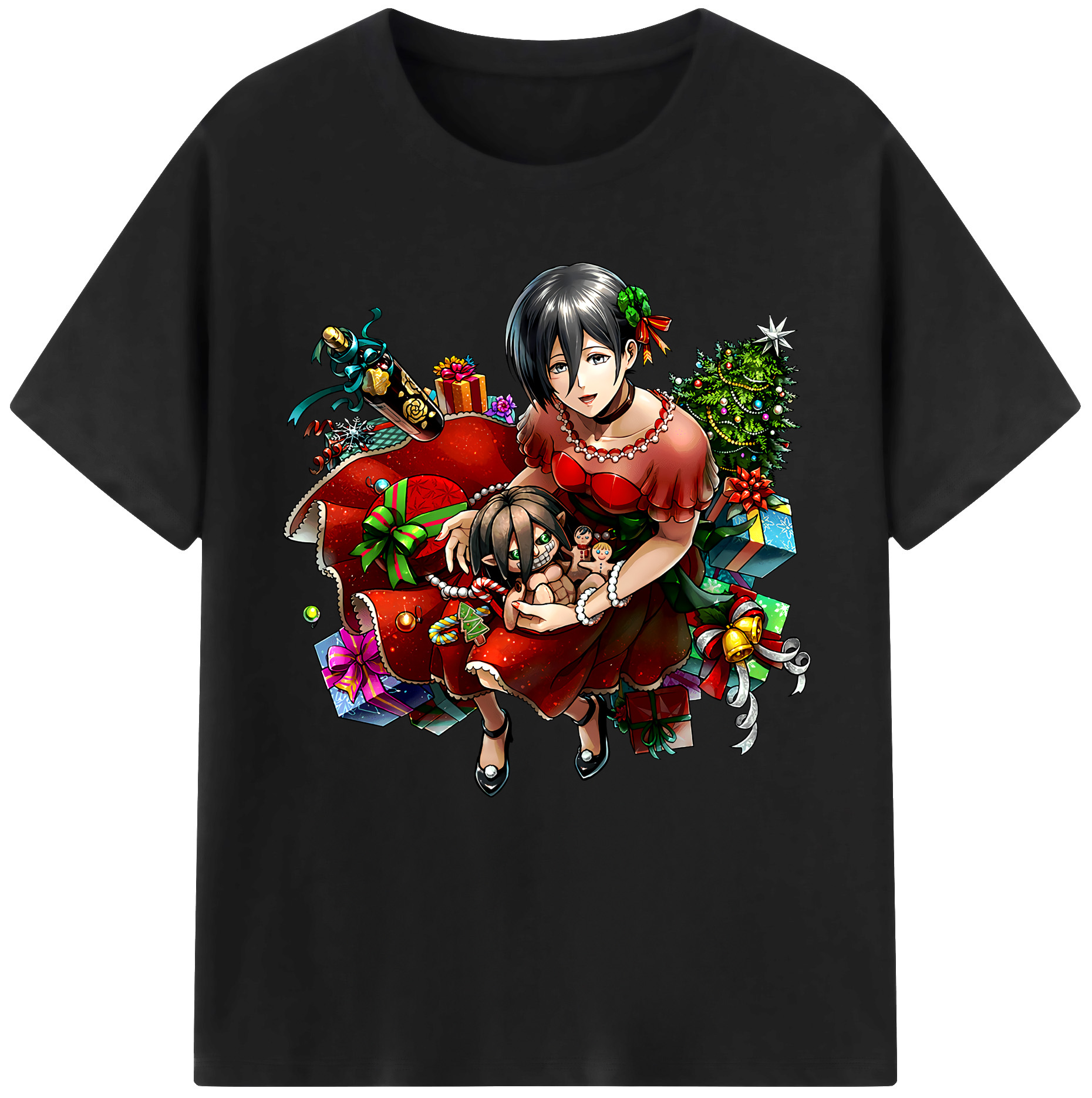 （画像用） 進撃の巨人 ミカサ·アッカーマン Attack on Titan Mikasa Ackerman 綿100％半袖Tシャツ（フロントプリント）