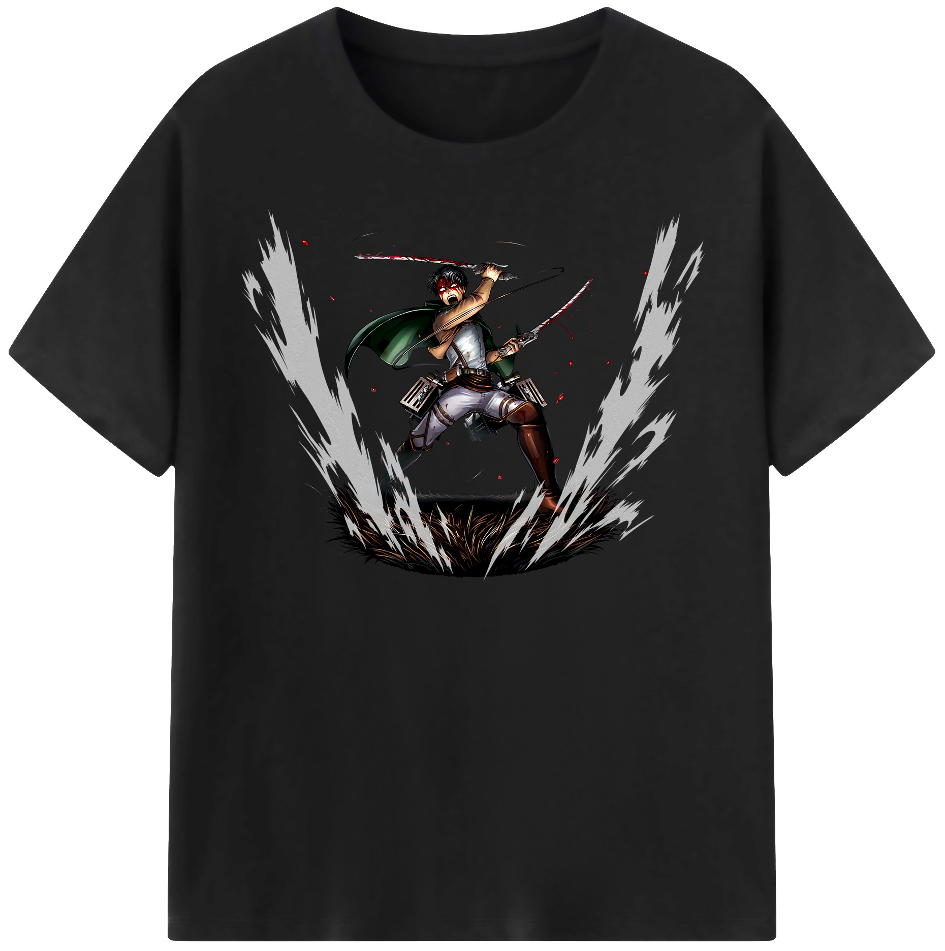 （画像用） 進撃の巨人 リヴァイ·アッカーマン Attack on Titan Levi Ackerman 綿100％半袖Tシャツ（フロントプリント）