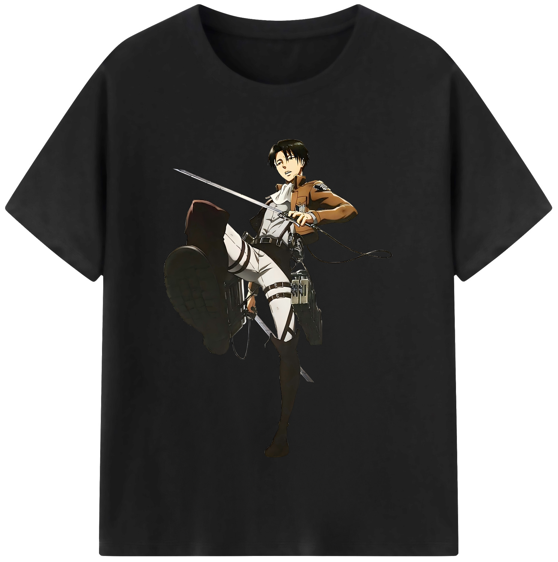 （画像用） 進撃の巨人 リヴァイ·アッカーマン Attack on Titan Levi Ackerman 綿100％半袖Tシャツ（フロントプリント）