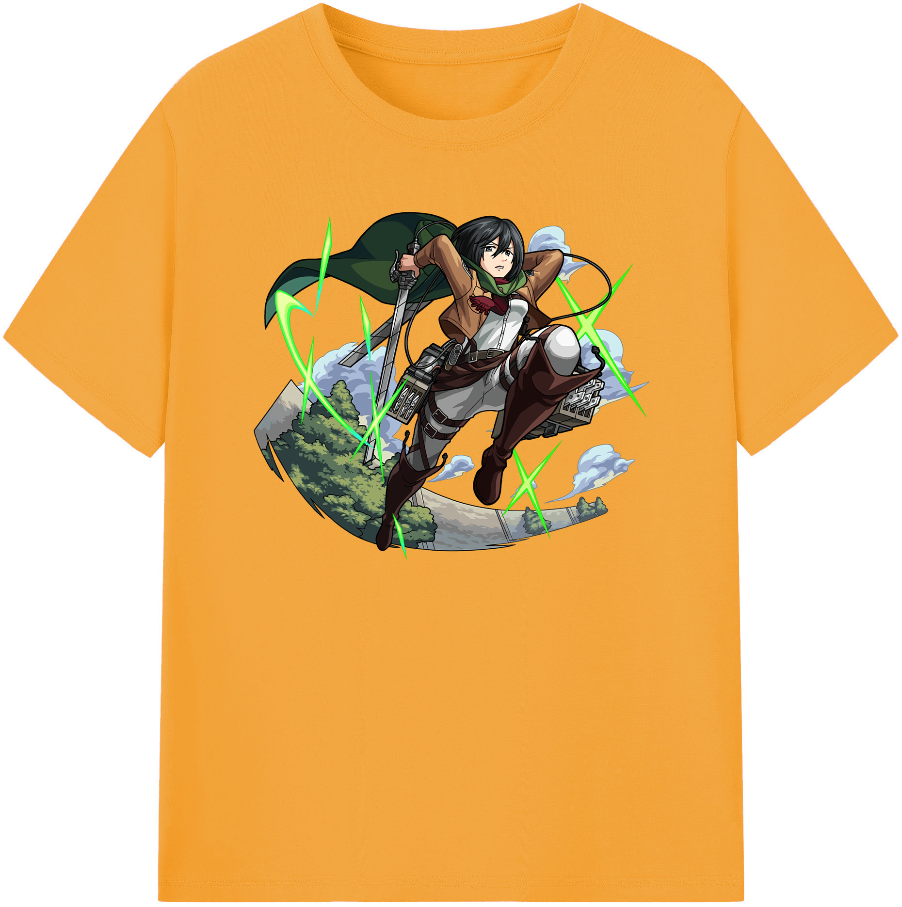 （画像用） 進撃の巨人 ミカサ·アッカーマン Attack on Titan Mikasa Ackerman 綿100％半袖Tシャツ（フロントプリント）