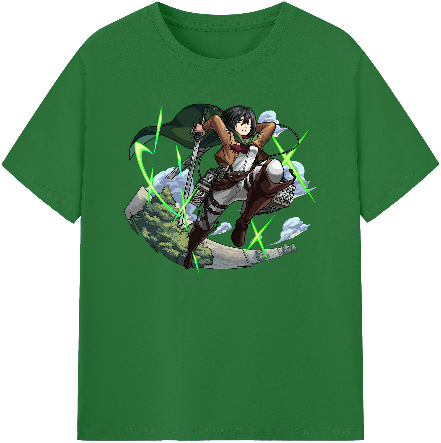 （画像用） 進撃の巨人 ミカサ·アッカーマン Attack on Titan Mikasa Ackerman 綿100％半袖Tシャツ（フロントプリント）