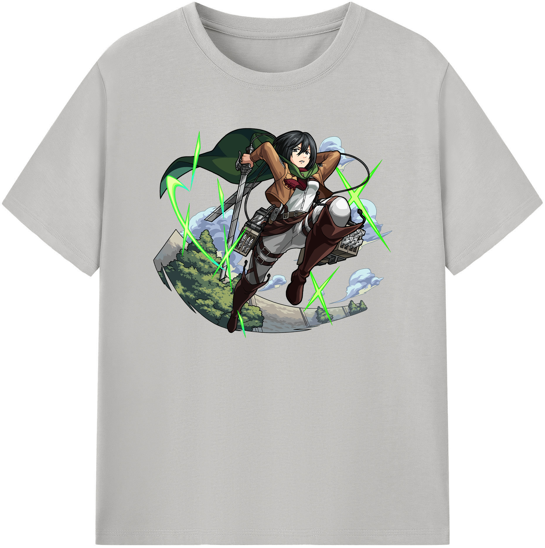 （画像用） 進撃の巨人 ミカサ·アッカーマン Attack on Titan Mikasa Ackerman 綿100％半袖Tシャツ（フロントプリント）