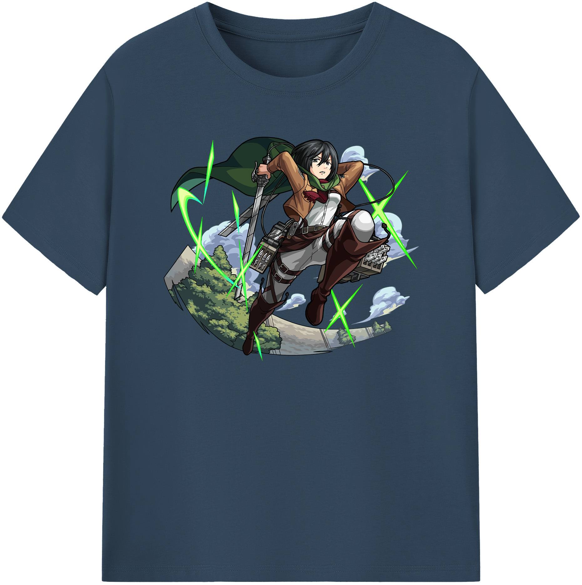 （画像用） 進撃の巨人 ミカサ·アッカーマン Attack on Titan Mikasa Ackerman 綿100％半袖Tシャツ（フロントプリント）