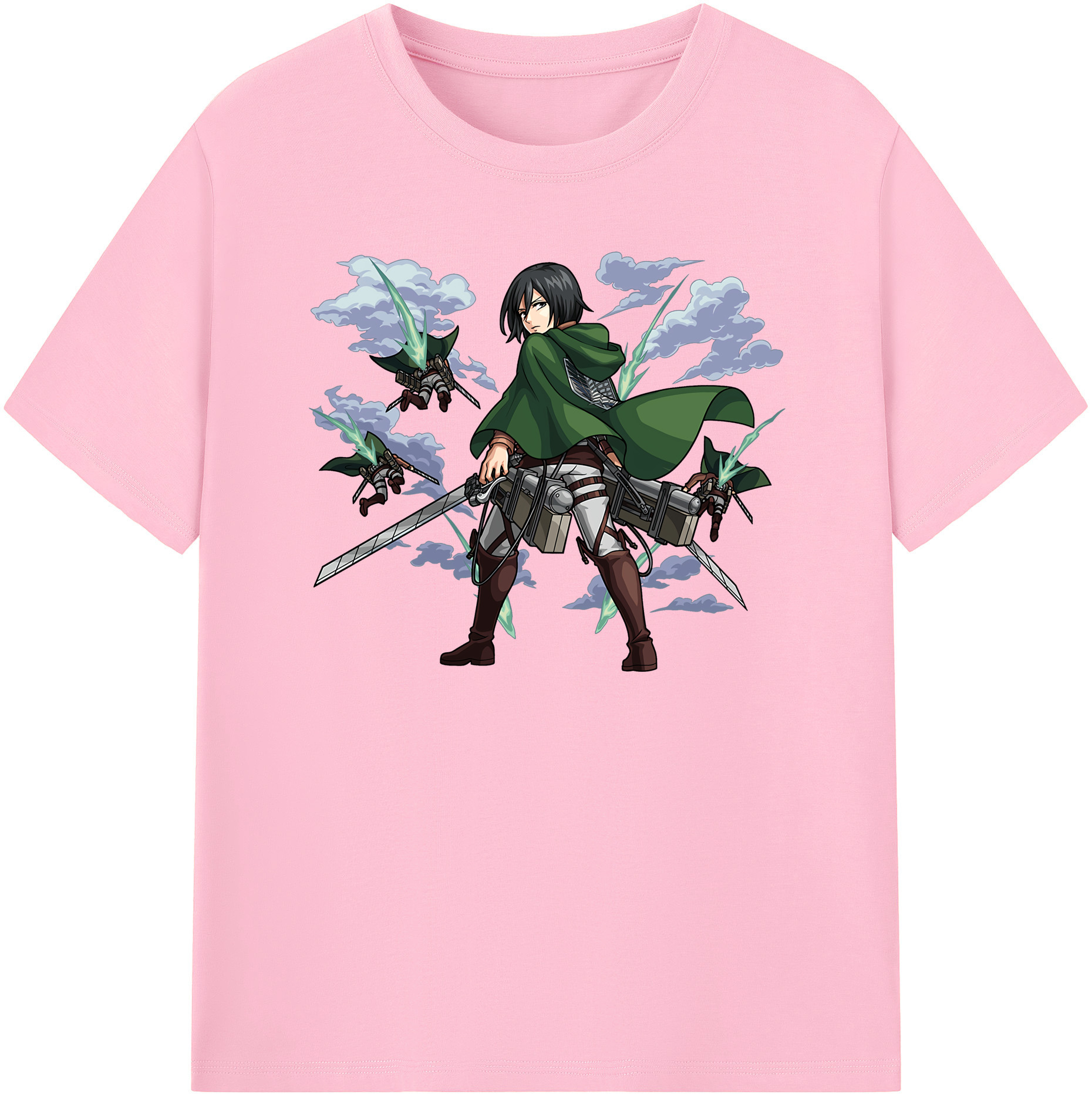 （画像用） 進撃の巨人 ミカサ·アッカーマン Attack on Titan Mikasa Ackerman 綿100％半袖Tシャツ（フロントプリント）