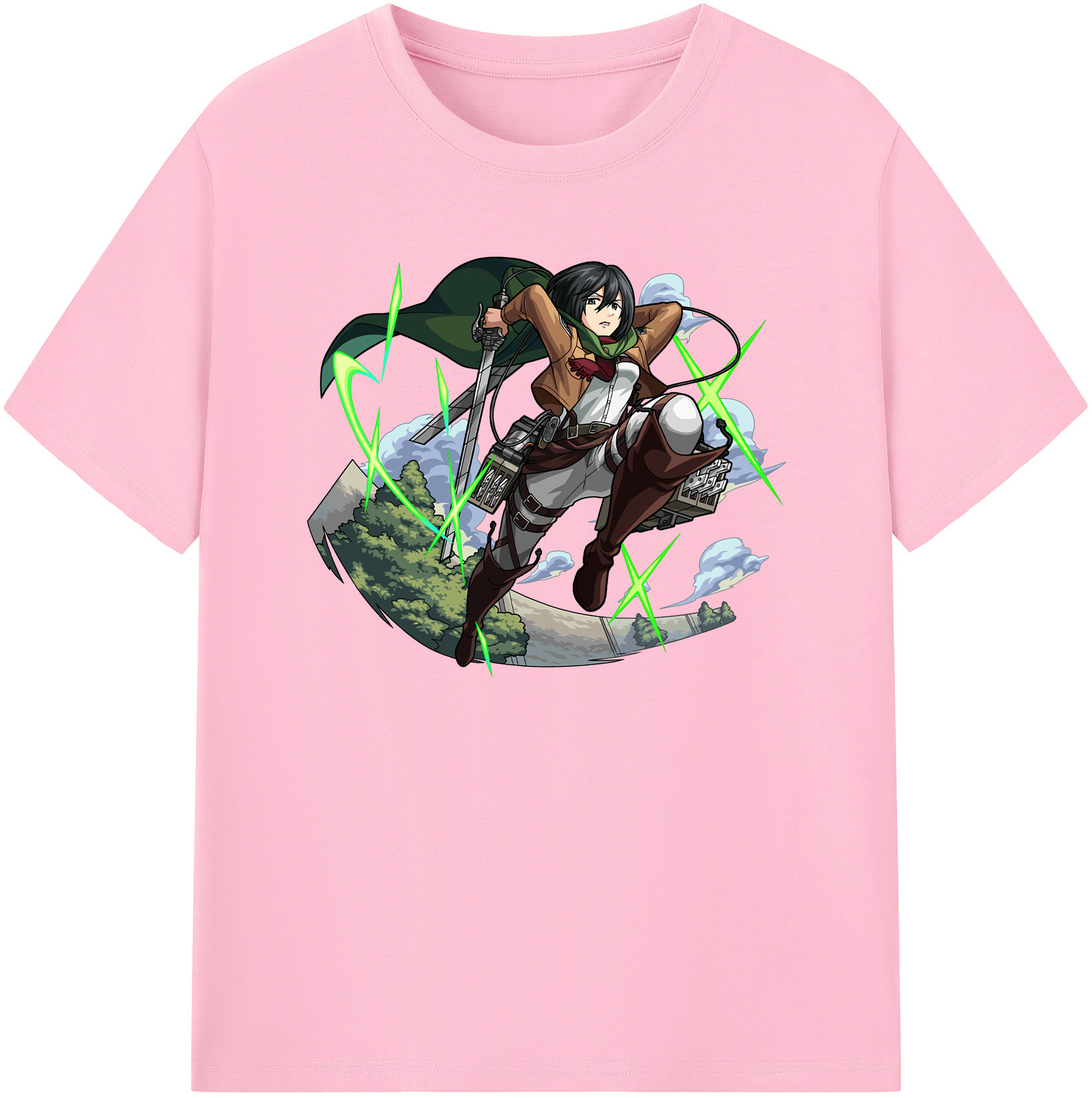（画像用） 進撃の巨人 ミカサ·アッカーマン Attack on Titan Mikasa Ackerman 綿100％半袖Tシャツ（フロントプリント）