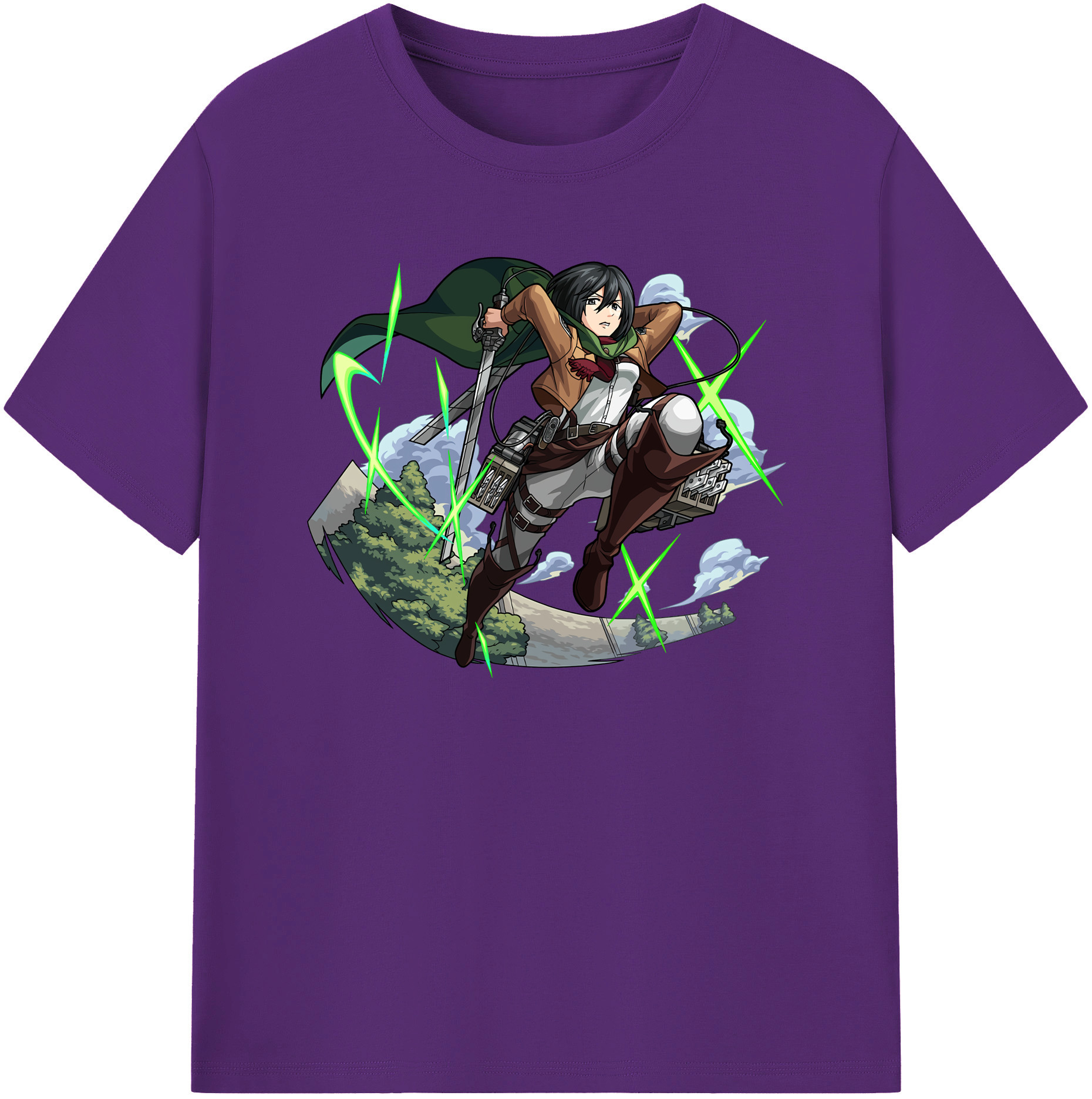 （画像用） 進撃の巨人 ミカサ·アッカーマン Attack on Titan Mikasa Ackerman 綿100％半袖Tシャツ（フロントプリント）
