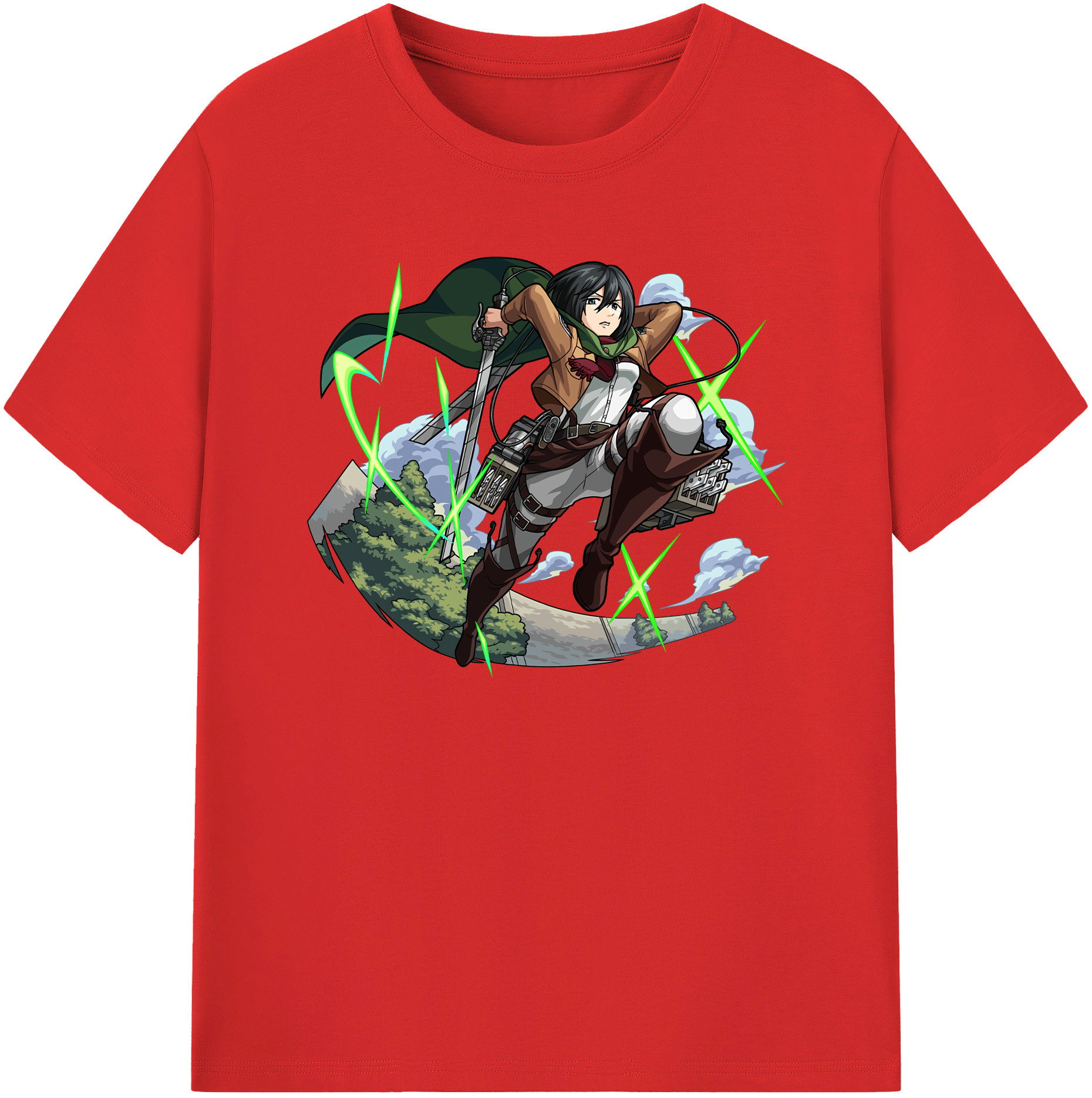 （画像用） 進撃の巨人 ミカサ·アッカーマン Attack on Titan Mikasa Ackerman 綿100％半袖Tシャツ（フロントプリント）