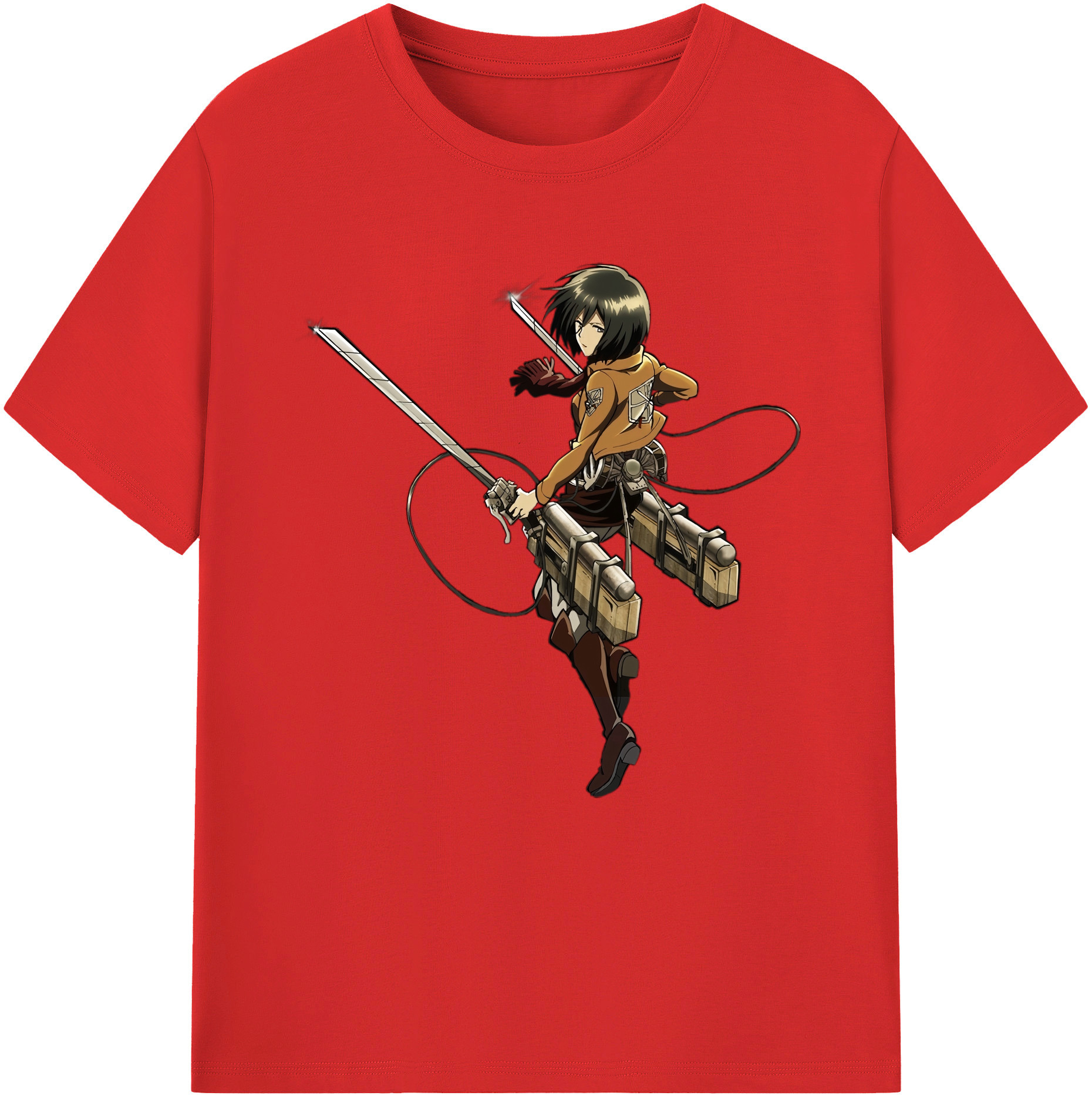 （画像用） 進撃の巨人 ミカサ·アッカーマン Attack on Titan Mikasa Ackerman 綿100％半袖Tシャツ（フロントプリント）