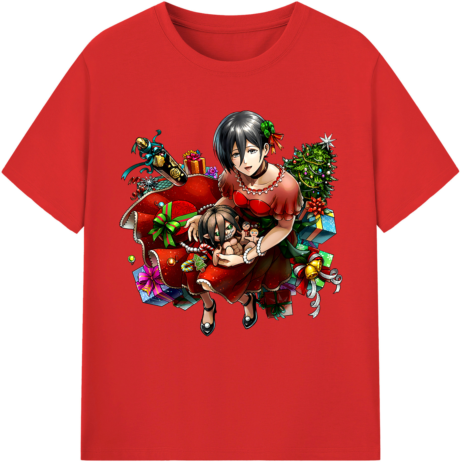 （画像用） 進撃の巨人 ミカサ·アッカーマン Attack on Titan Mikasa Ackerman 綿100％半袖Tシャツ（フロントプリント）