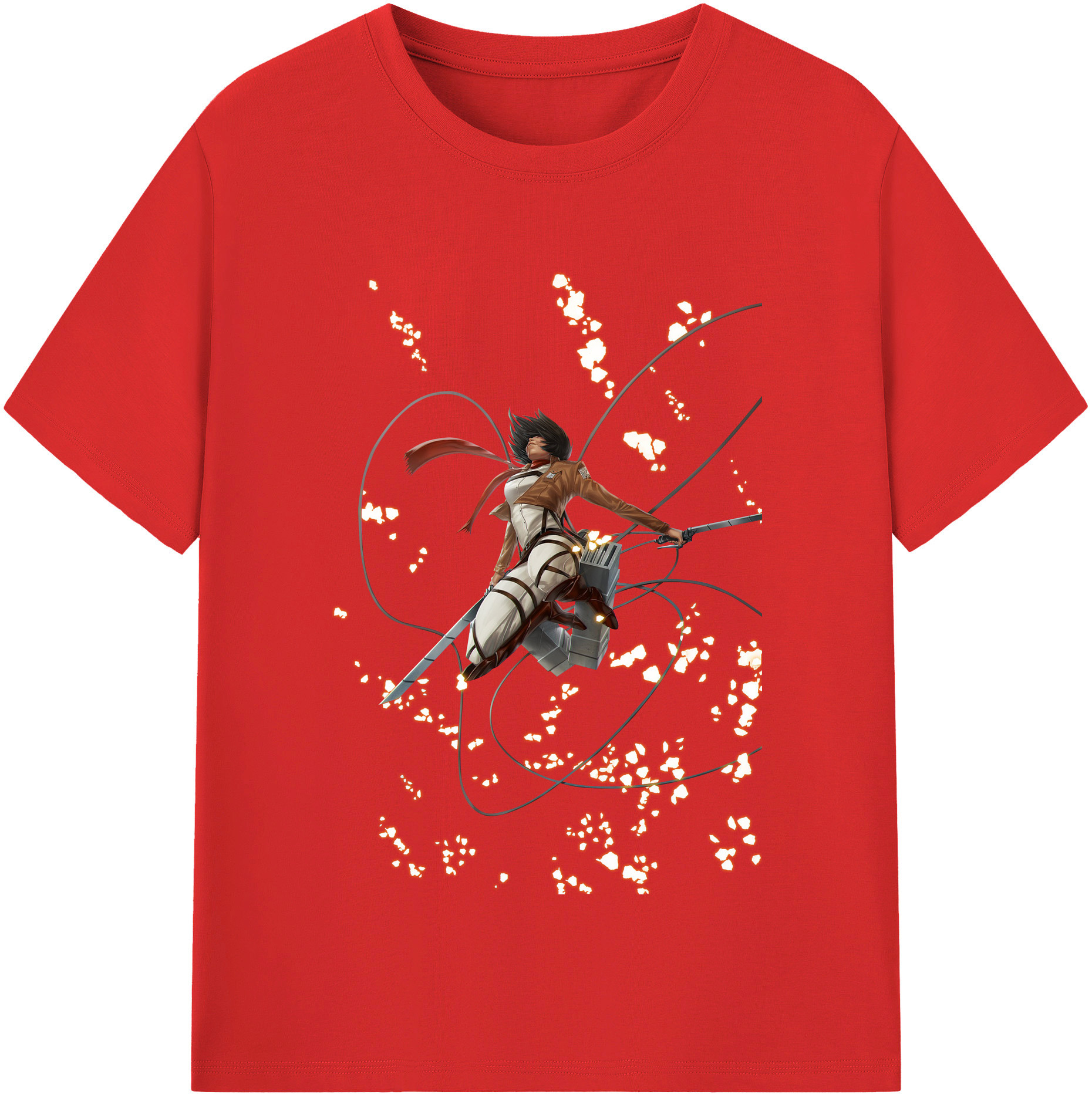 （画像用） 進撃の巨人 ミカサ·アッカーマン Attack on Titan Mikasa Ackerman 綿100％半袖Tシャツ（フロントプリント）