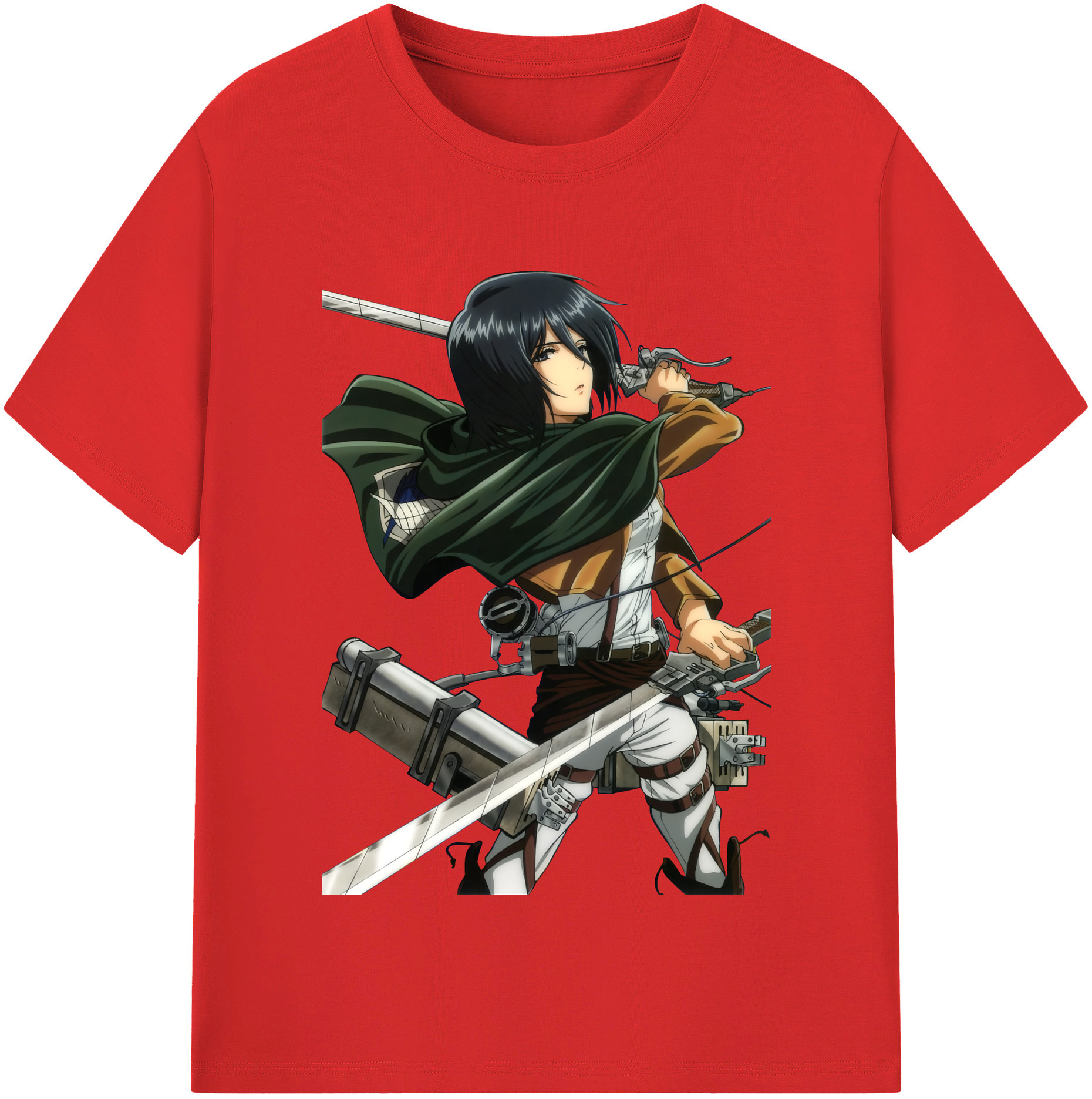 （画像用） 進撃の巨人 ミカサ·アッカーマン Attack on Titan Mikasa Ackerman 綿100％半袖Tシャツ（フロントプリント）