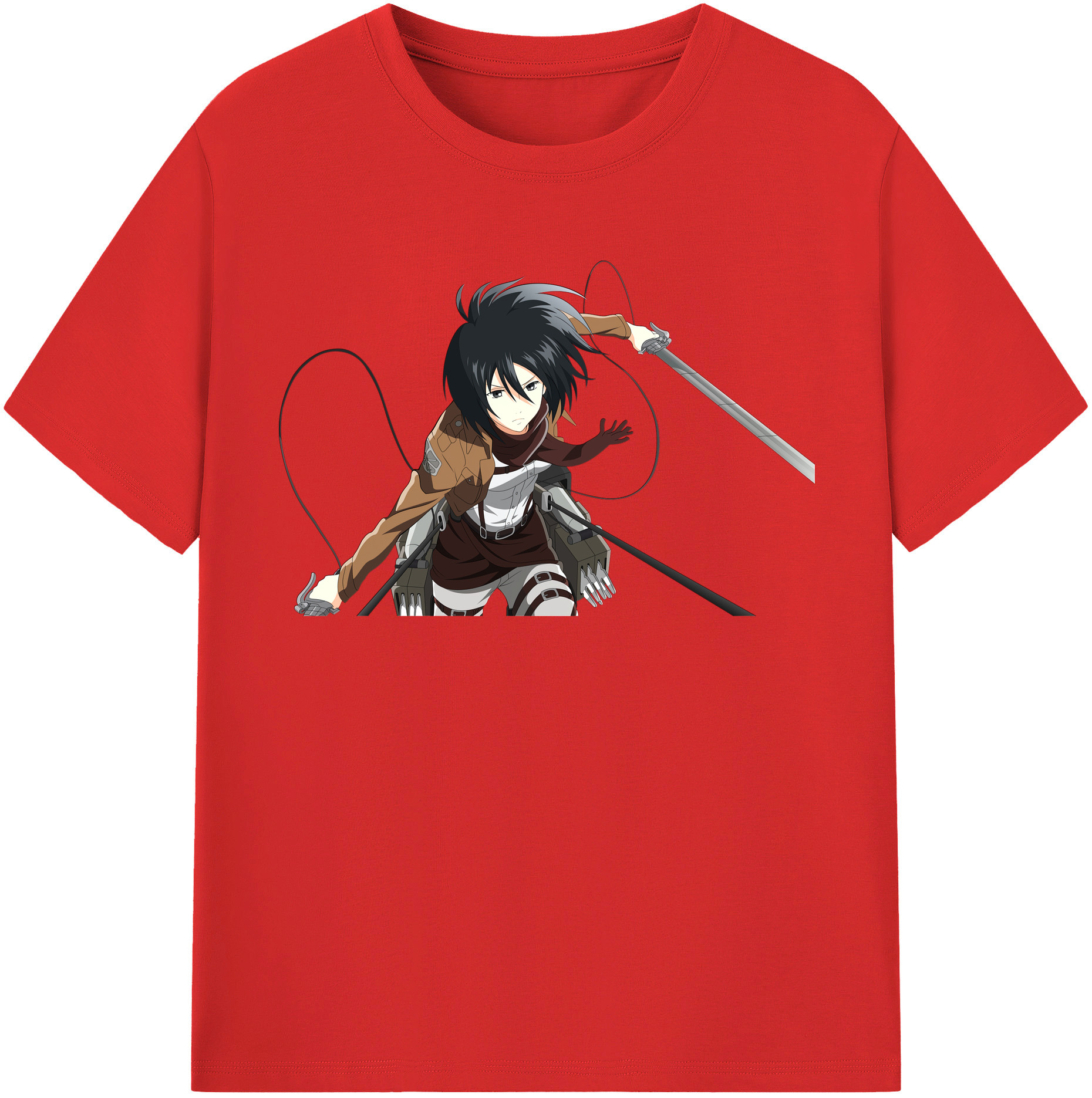 （画像用） 進撃の巨人 ミカサ·アッカーマン Attack on Titan Mikasa Ackerman 綿100％半袖Tシャツ（フロントプリント）