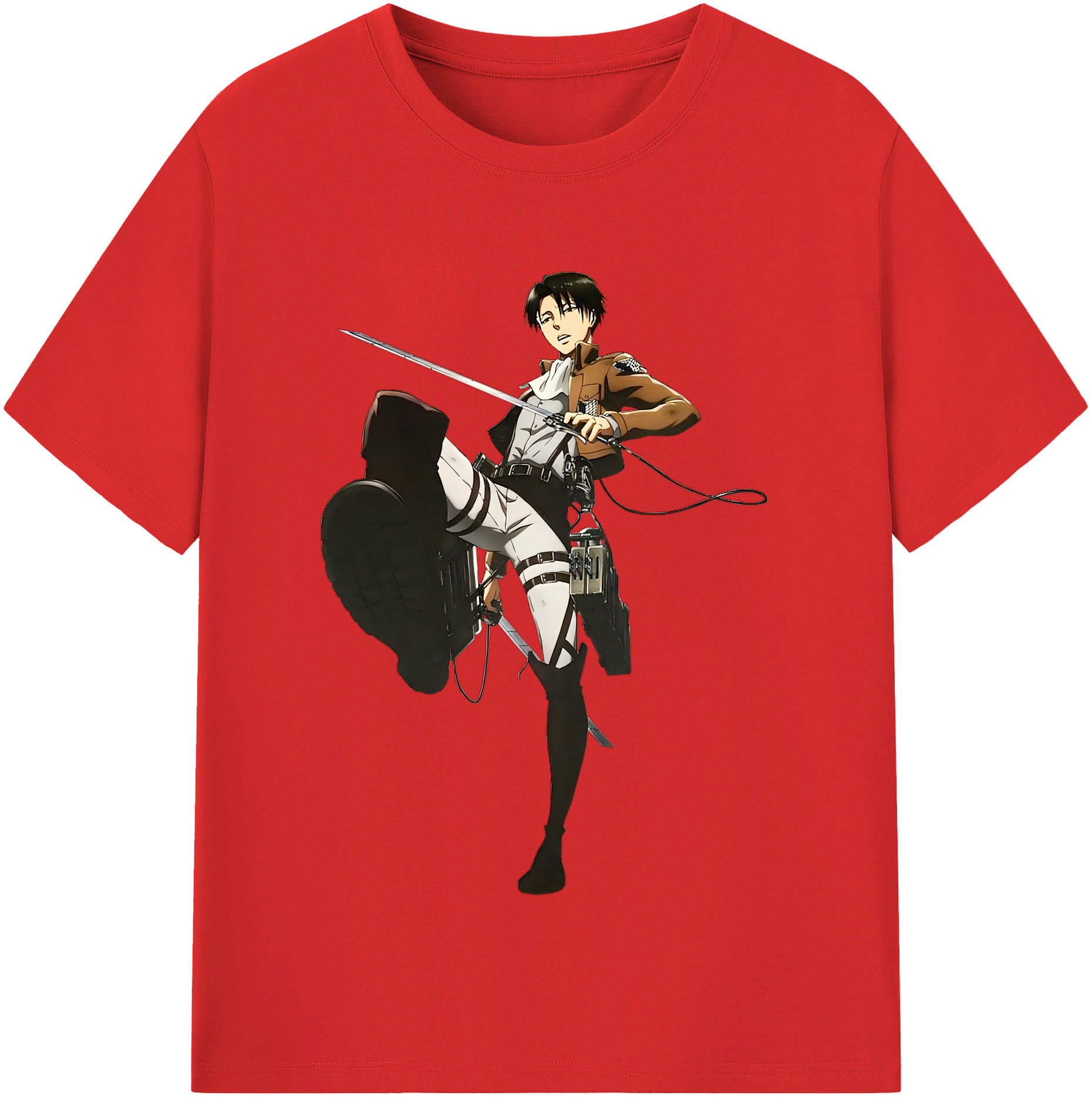 （画像用） 進撃の巨人 リヴァイ·アッカーマン Attack on Titan Levi Ackerman 綿100％半袖Tシャツ（フロントプリント）