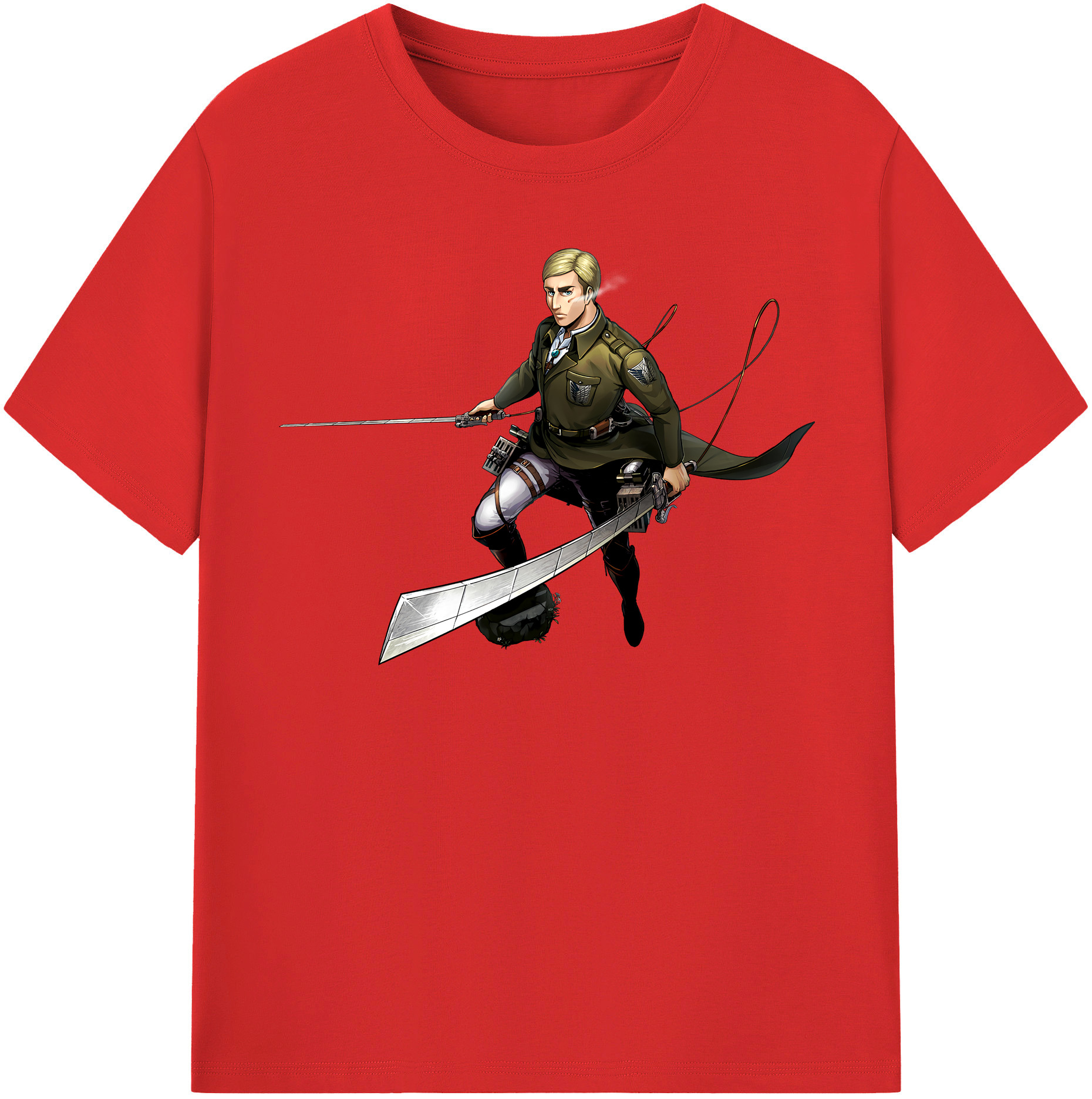 （画像用） 進撃の巨人 エルヴィン・スミス Attack on Titan Erwin Smith 綿100％半袖Tシャツ（フロントプリント）