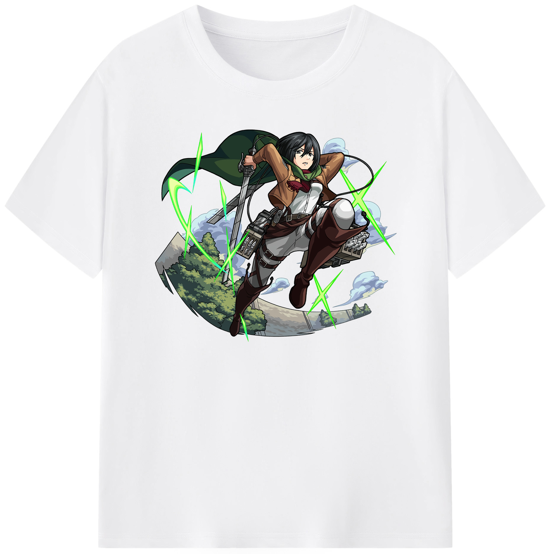（画像用） 進撃の巨人 ミカサ·アッカーマン Attack on Titan Mikasa Ackerman 綿100％半袖Tシャツ（フロントプリント）