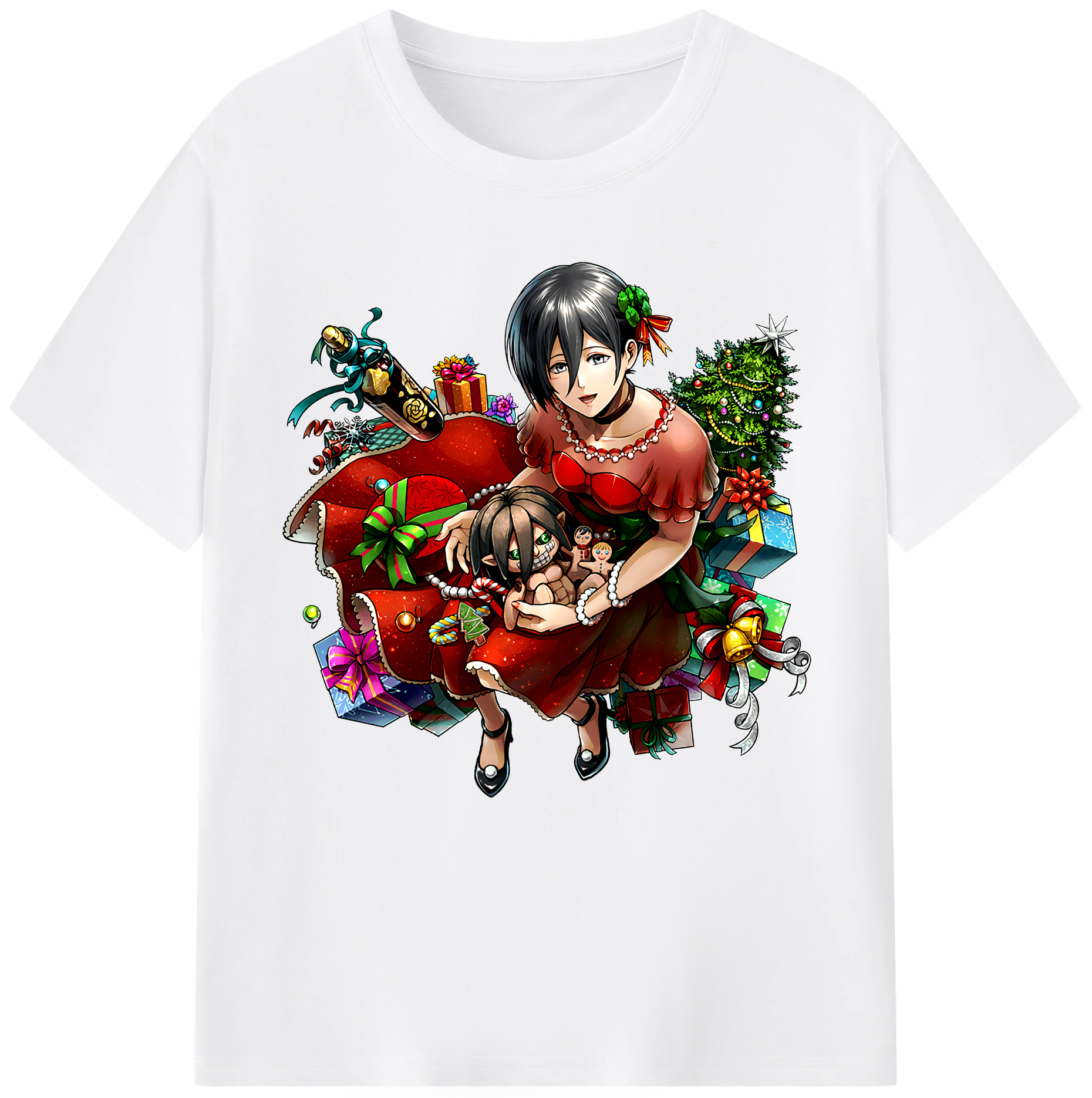 （画像用） 進撃の巨人 ミカサ·アッカーマン Attack on Titan Mikasa Ackerman 綿100％半袖Tシャツ（フロントプリント）
