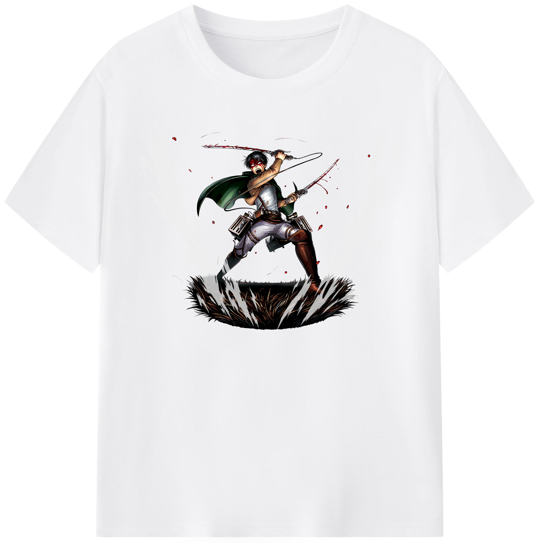 （画像用） 進撃の巨人 リヴァイ·アッカーマン Attack on Titan Levi Ackerman 綿100％半袖Tシャツ（フロントプリント）