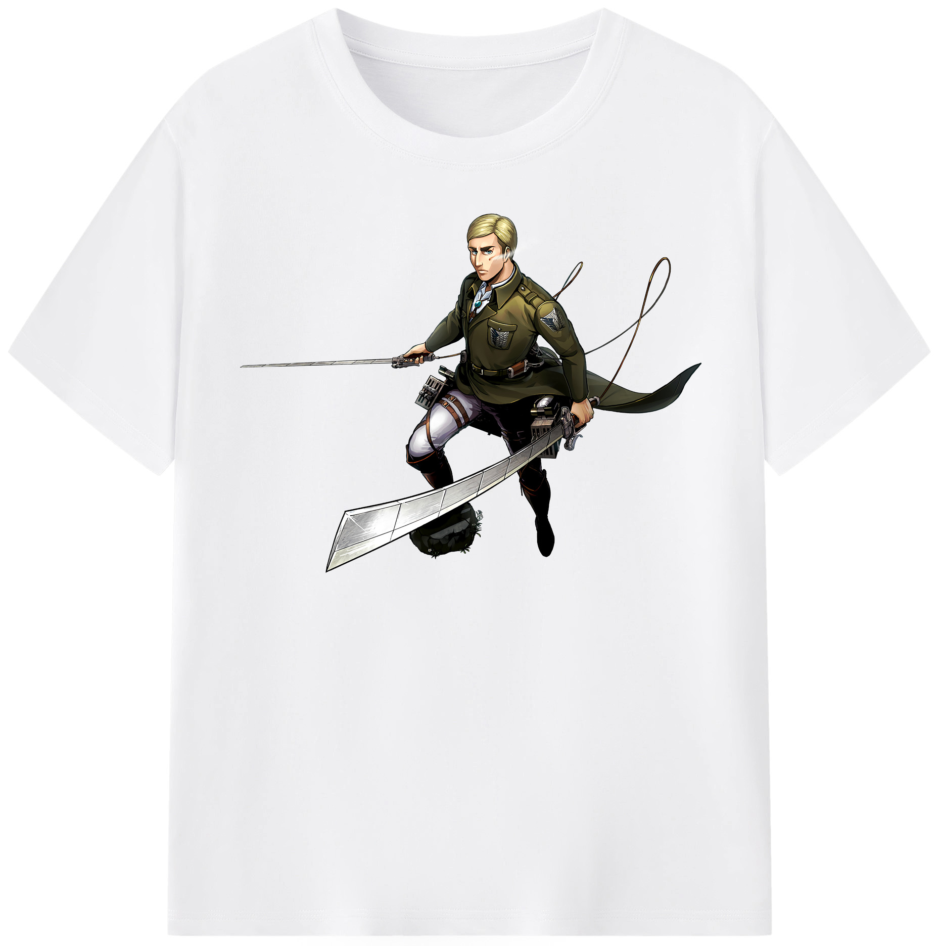（画像用） 進撃の巨人 エルヴィン・スミス Attack on Titan Erwin Smith 綿100％半袖Tシャツ（フロントプリント）