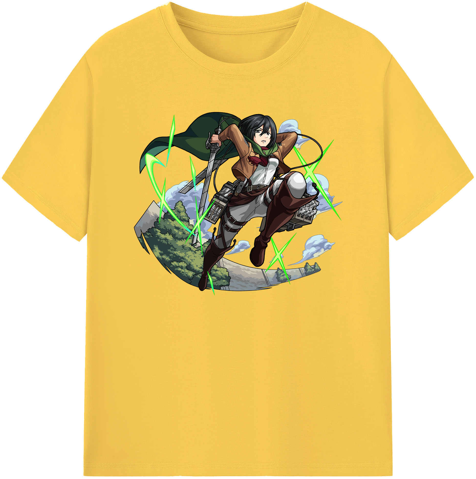 （画像用） 進撃の巨人 ミカサ·アッカーマン Attack on Titan Mikasa Ackerman 綿100％半袖Tシャツ（フロントプリント）