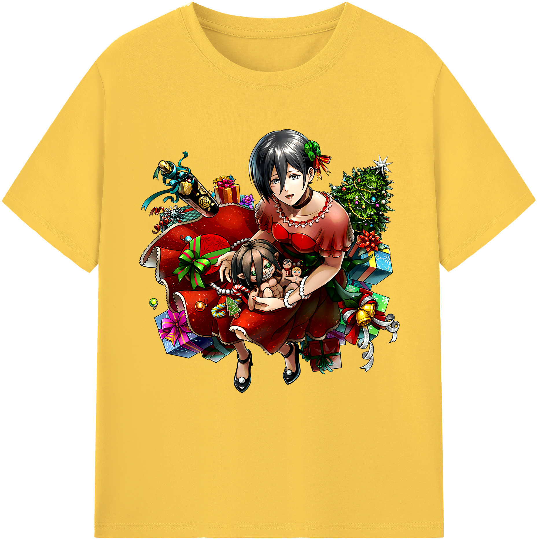 （画像用） 進撃の巨人 ミカサ·アッカーマン Attack on Titan Mikasa Ackerman 綿100％半袖Tシャツ（フロントプリント）