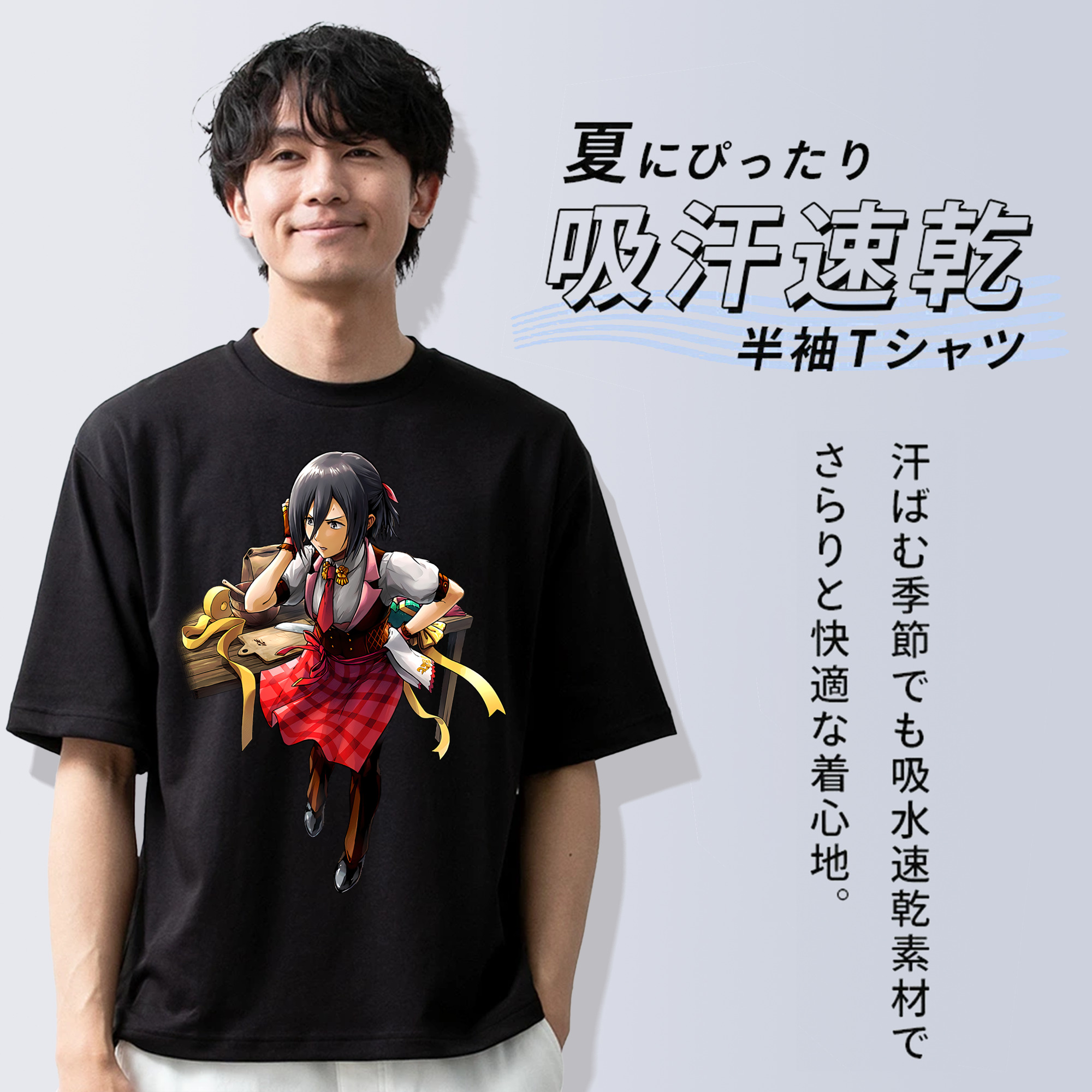 進撃の巨人 ミカサ·アッカーマン Attack on Titan Mikasa Ackerman 綿100％半袖Tシャツ（フロントプリント）