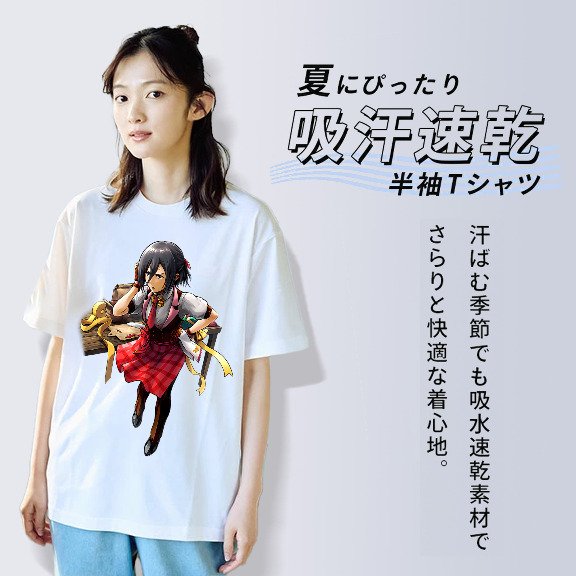 進撃の巨人 ミカサ·アッカーマン Attack on Titan Mikasa Ackerman 綿100％半袖Tシャツ（フロントプリント）