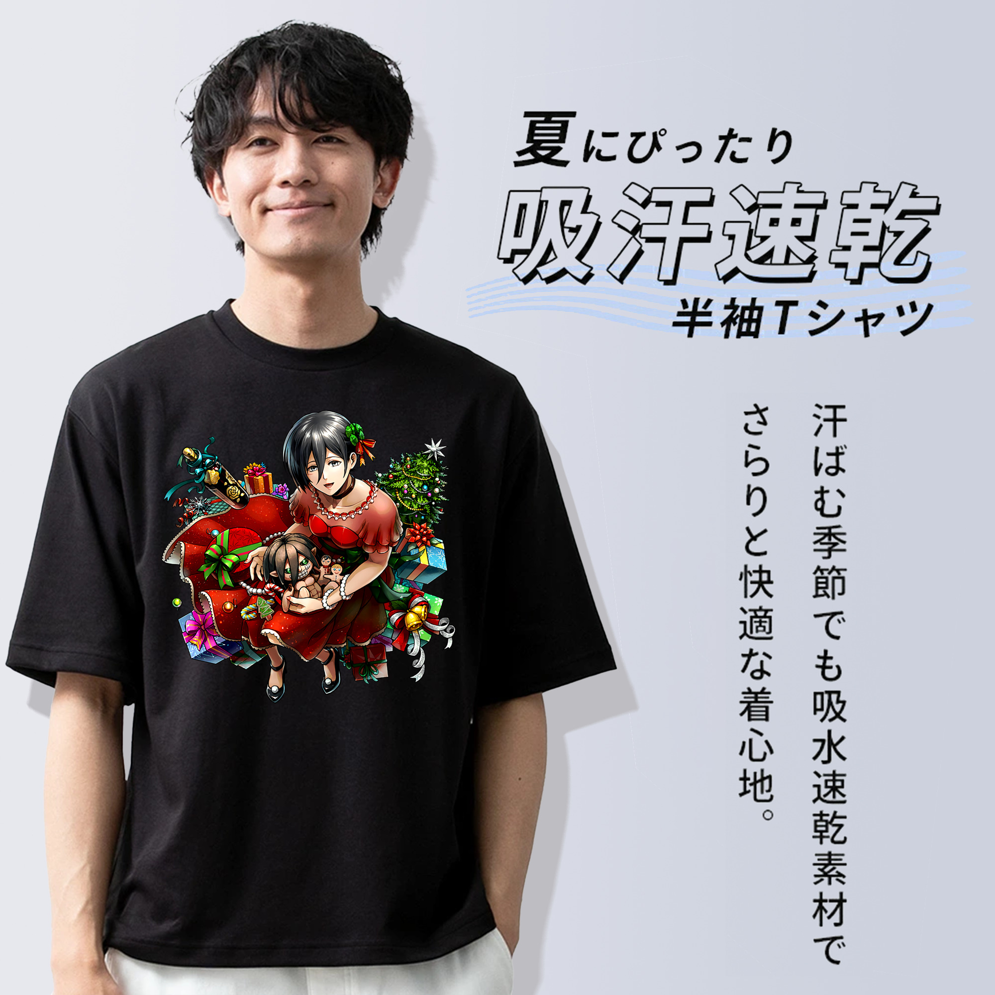 進撃の巨人 ミカサ·アッカーマン Attack on Titan Mikasa Ackerman 綿100％半袖Tシャツ（フロントプリント）