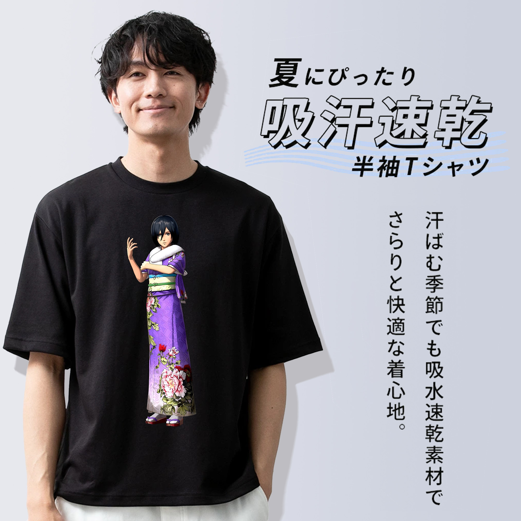 進撃の巨人 ミカサ·アッカーマン Attack on Titan Mikasa Ackerman 綿100％半袖Tシャツ（フロントプリント）