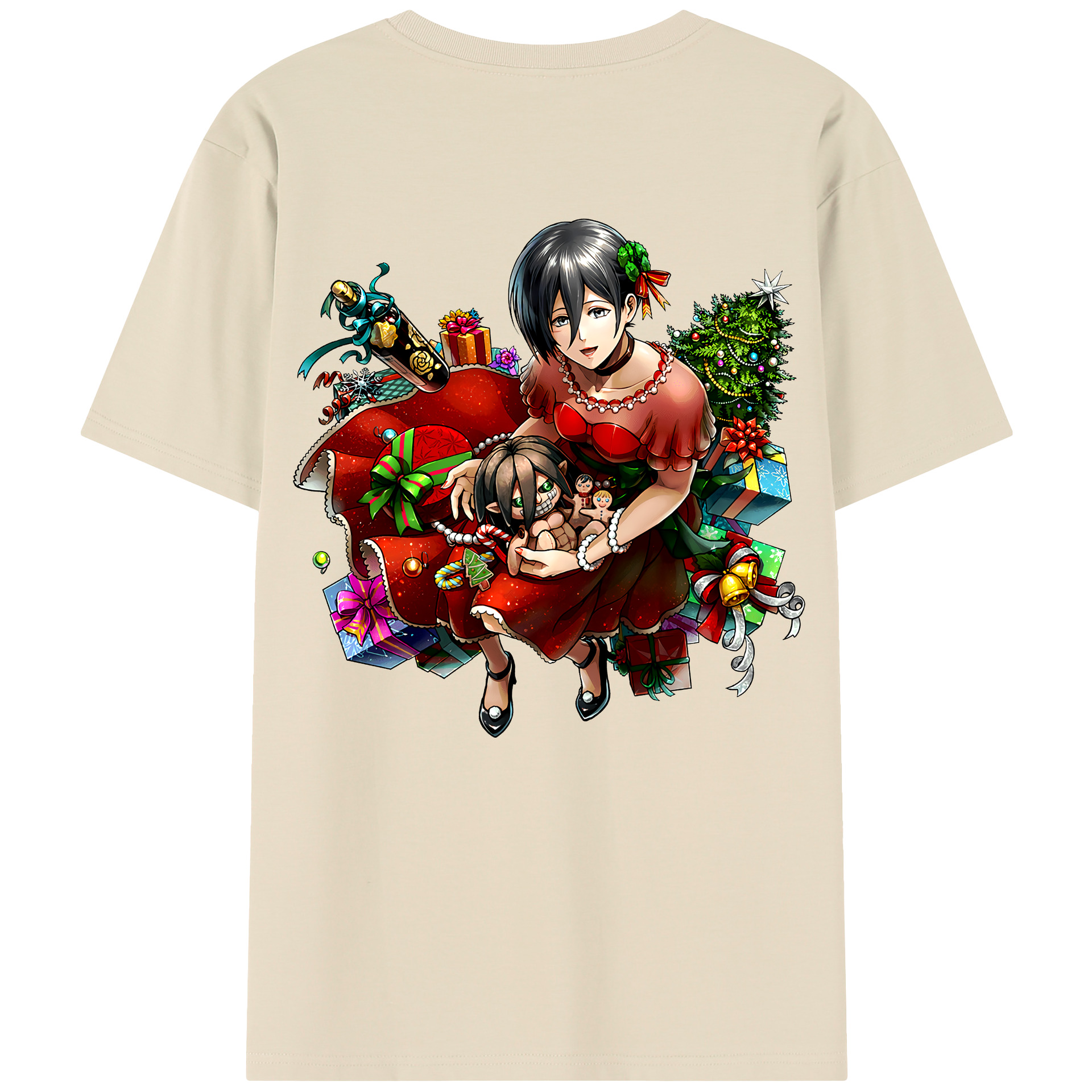 （画像用） 進撃の巨人 ミカサ·アッカーマン Attack on Titan Mikasa Ackerman 綿100％半袖Tシャツ（背面プリント）