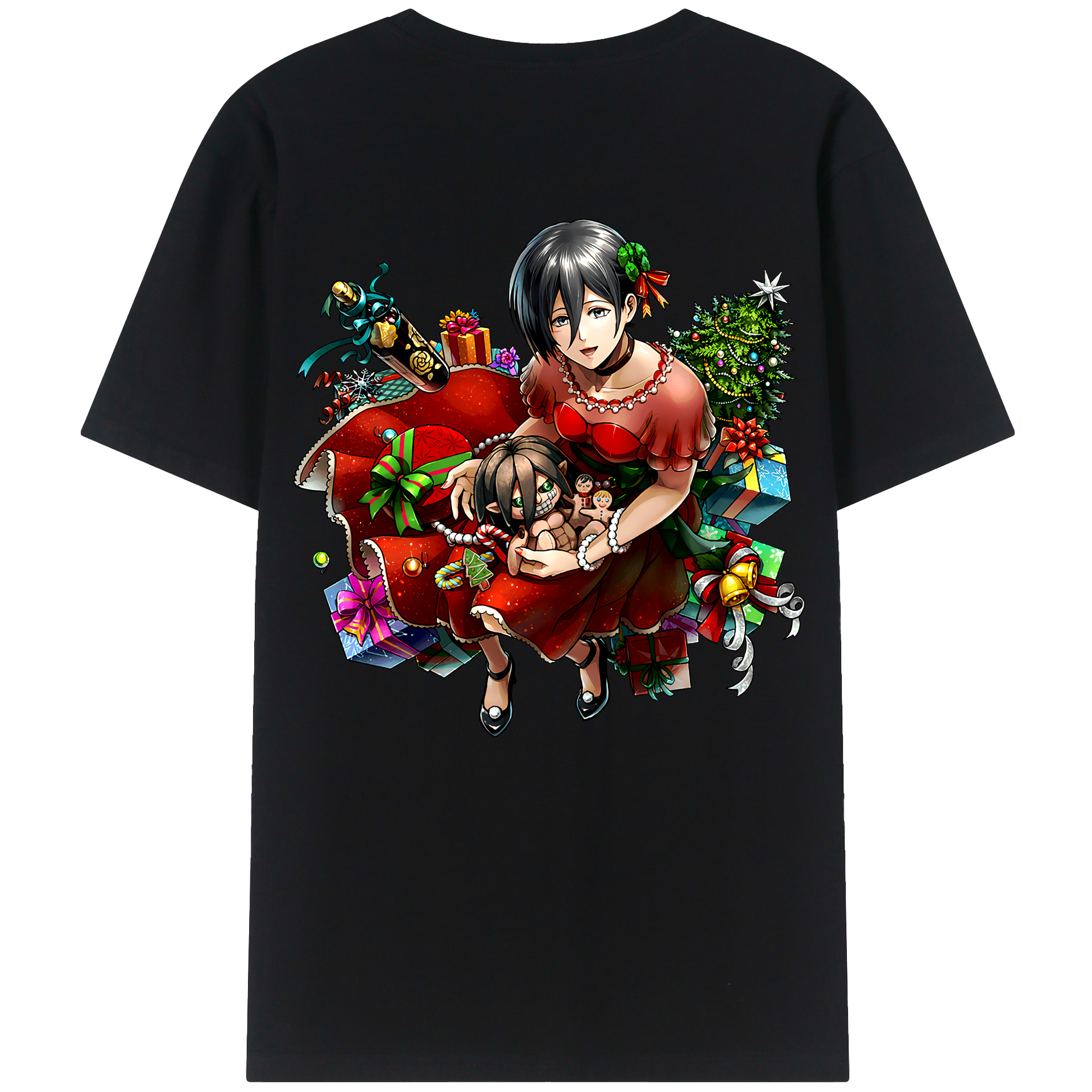 （画像用） 進撃の巨人 ミカサ·アッカーマン Attack on Titan Mikasa Ackerman 綿100％半袖Tシャツ（背面プリント）
