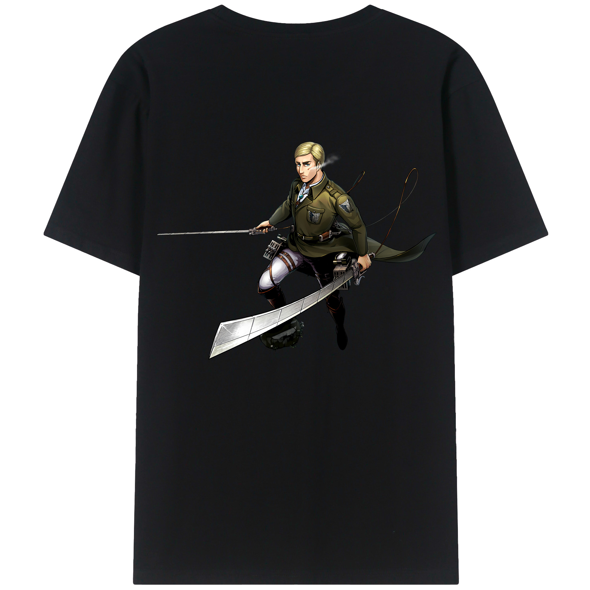 （画像用） 進撃の巨人 エルヴィン・スミス Attack on Titan Erwin Smith 綿100％半袖Tシャツ（背面プリント）