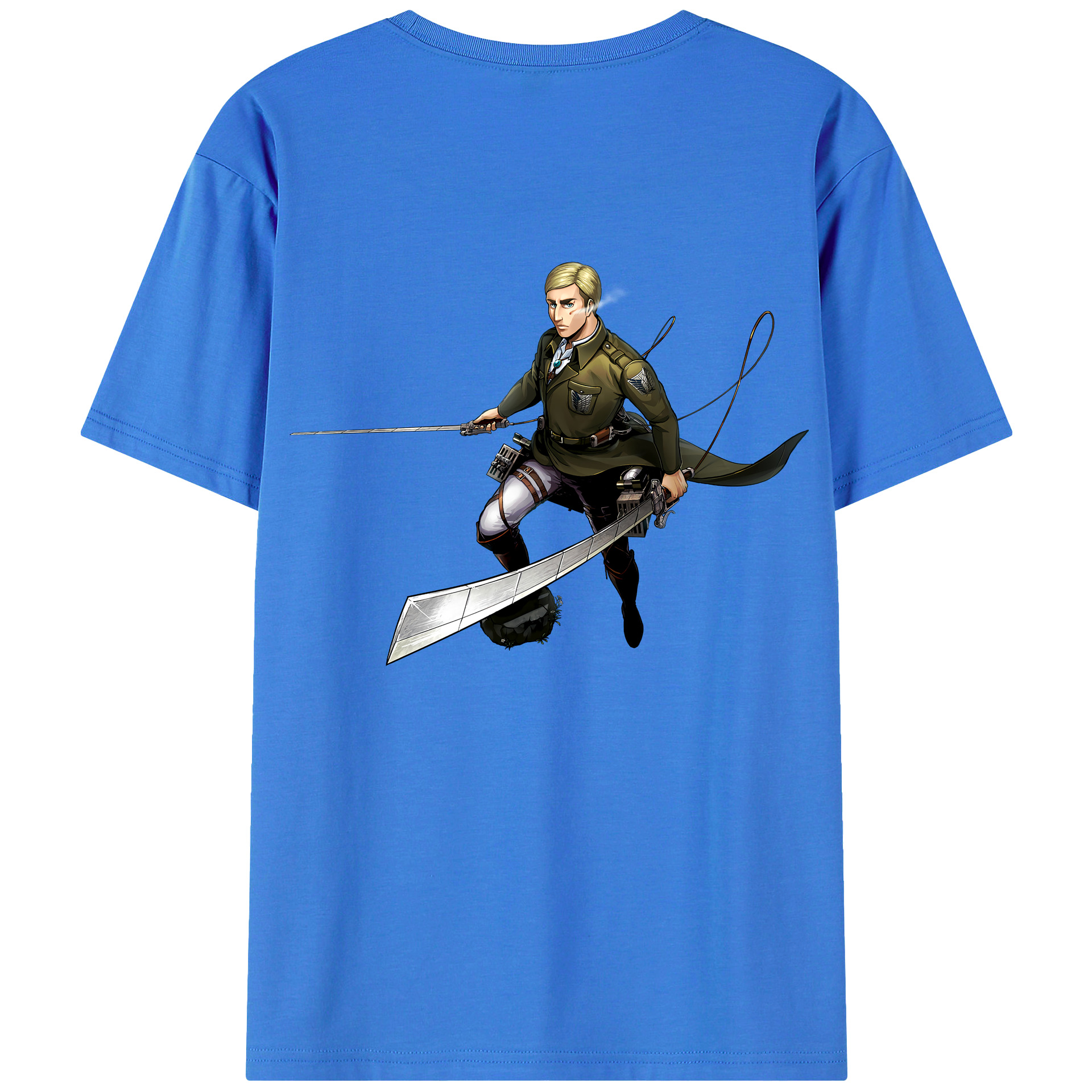 （画像用） 進撃の巨人 エルヴィン・スミス Attack on Titan Erwin Smith 綿100％半袖Tシャツ（背面プリント）