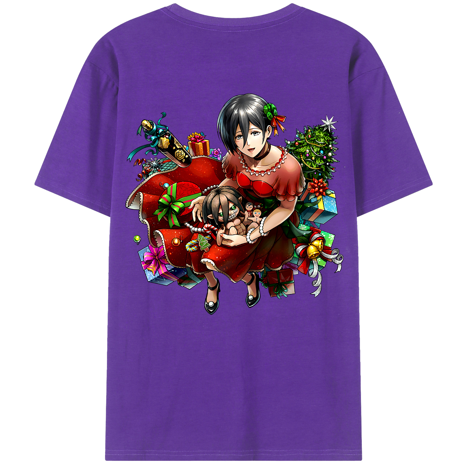 （画像用） 進撃の巨人 ミカサ·アッカーマン Attack on Titan Mikasa Ackerman 綿100％半袖Tシャツ（背面プリント）