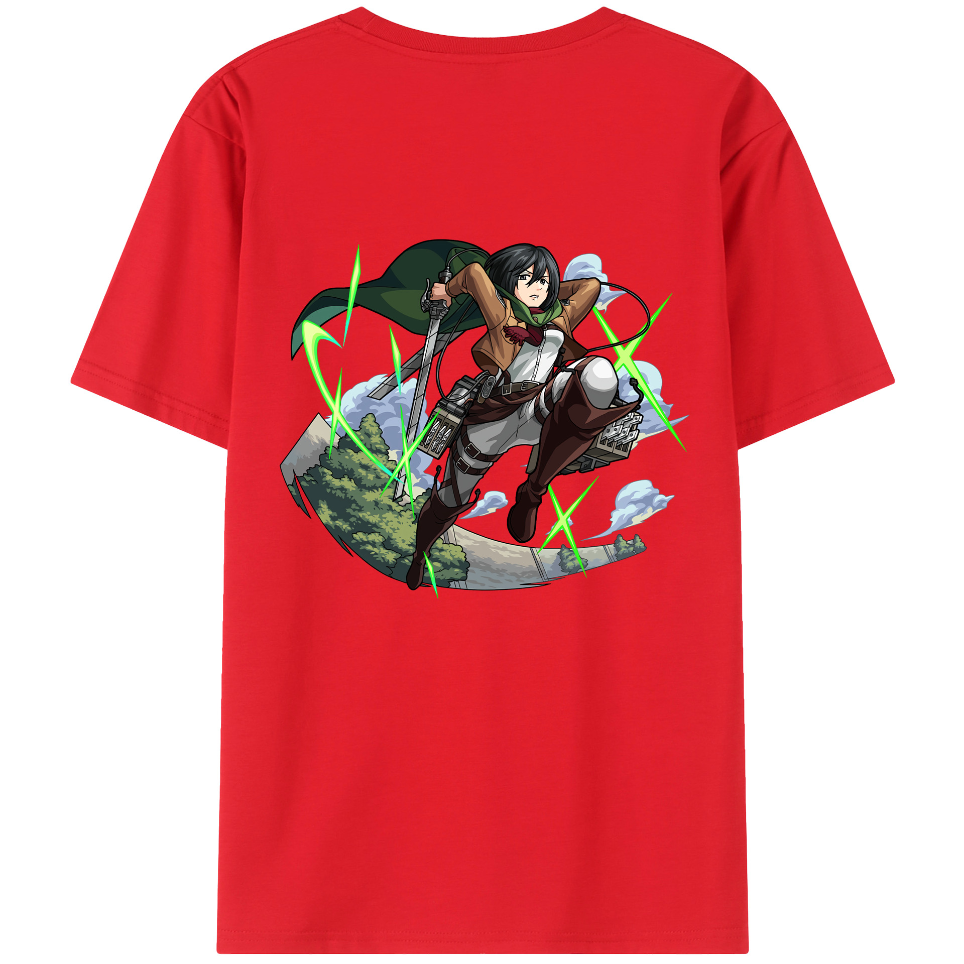 （画像用） 進撃の巨人 ミカサ·アッカーマン Attack on Titan Mikasa Ackerman 綿100％半袖Tシャツ（背面プリント）