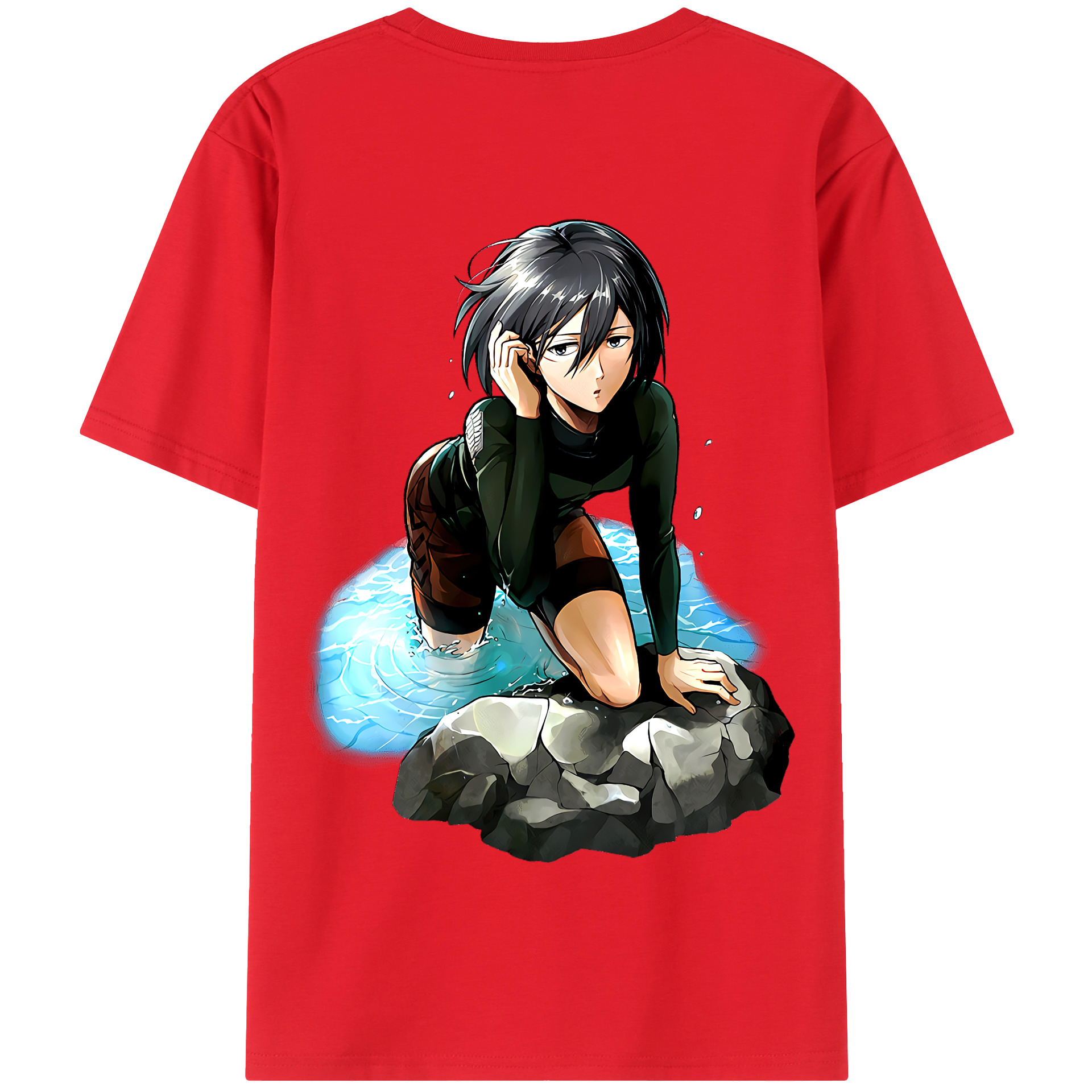 （画像用） 進撃の巨人 ミカサ·アッカーマン Attack on Titan Mikasa Ackerman 綿100％半袖Tシャツ（背面プリント）