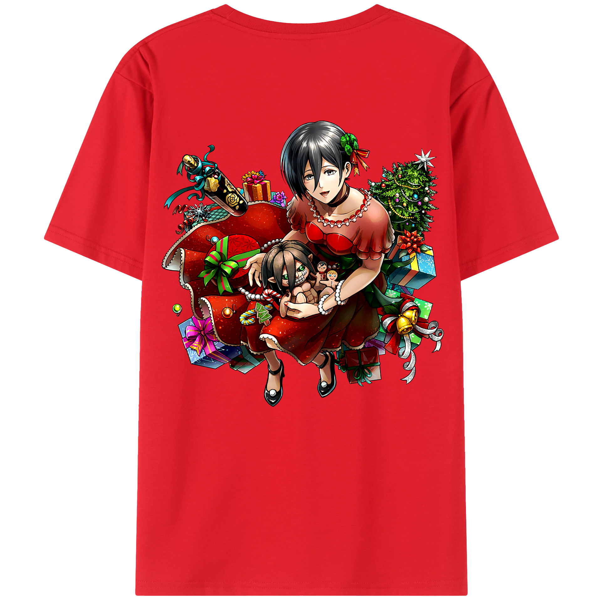 （画像用） 進撃の巨人 ミカサ·アッカーマン Attack on Titan Mikasa Ackerman 綿100％半袖Tシャツ（背面プリント）