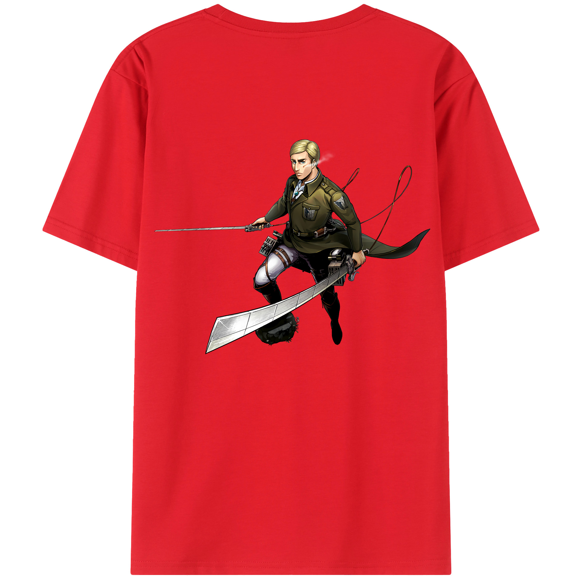 （画像用） 進撃の巨人 エルヴィン・スミス Attack on Titan Erwin Smith 綿100％半袖Tシャツ（背面プリント）