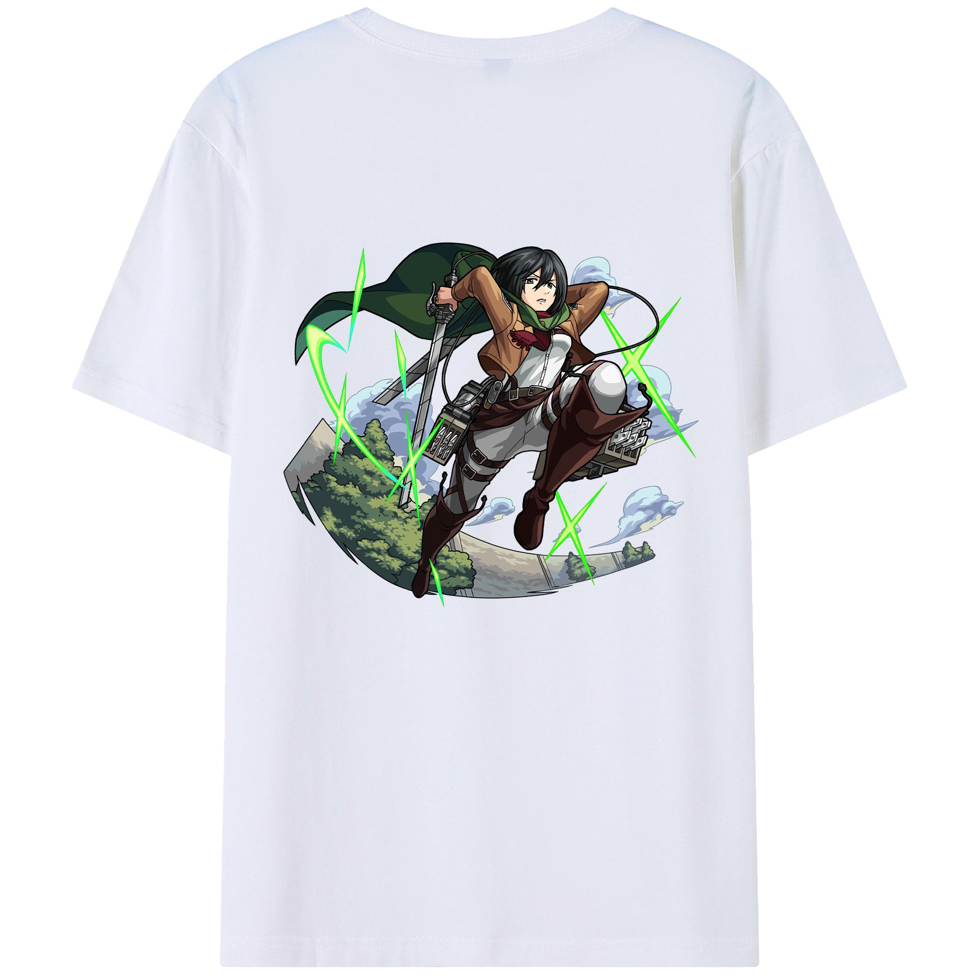 （画像用） 進撃の巨人 ミカサ·アッカーマン Attack on Titan Mikasa Ackerman 綿100％半袖Tシャツ（背面プリント）