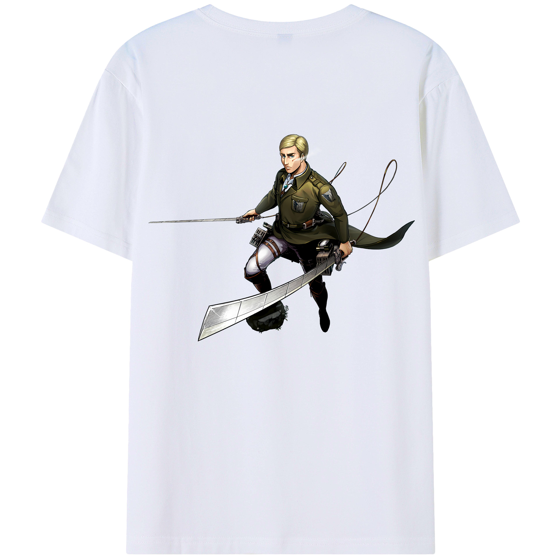 （画像用） 進撃の巨人 エルヴィン・スミス Attack on Titan Erwin Smith 綿100％半袖Tシャツ（背面プリント）