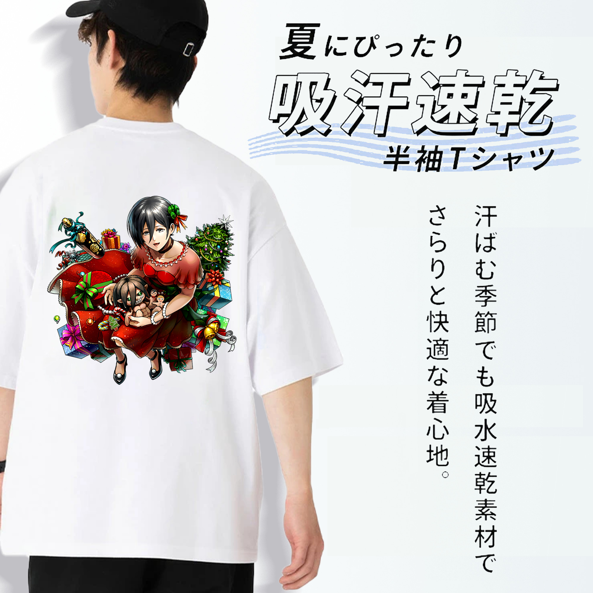 進撃の巨人 ミカサ·アッカーマン Attack on Titan Mikasa Ackerman 綿100％半袖Tシャツ（背面プリント）