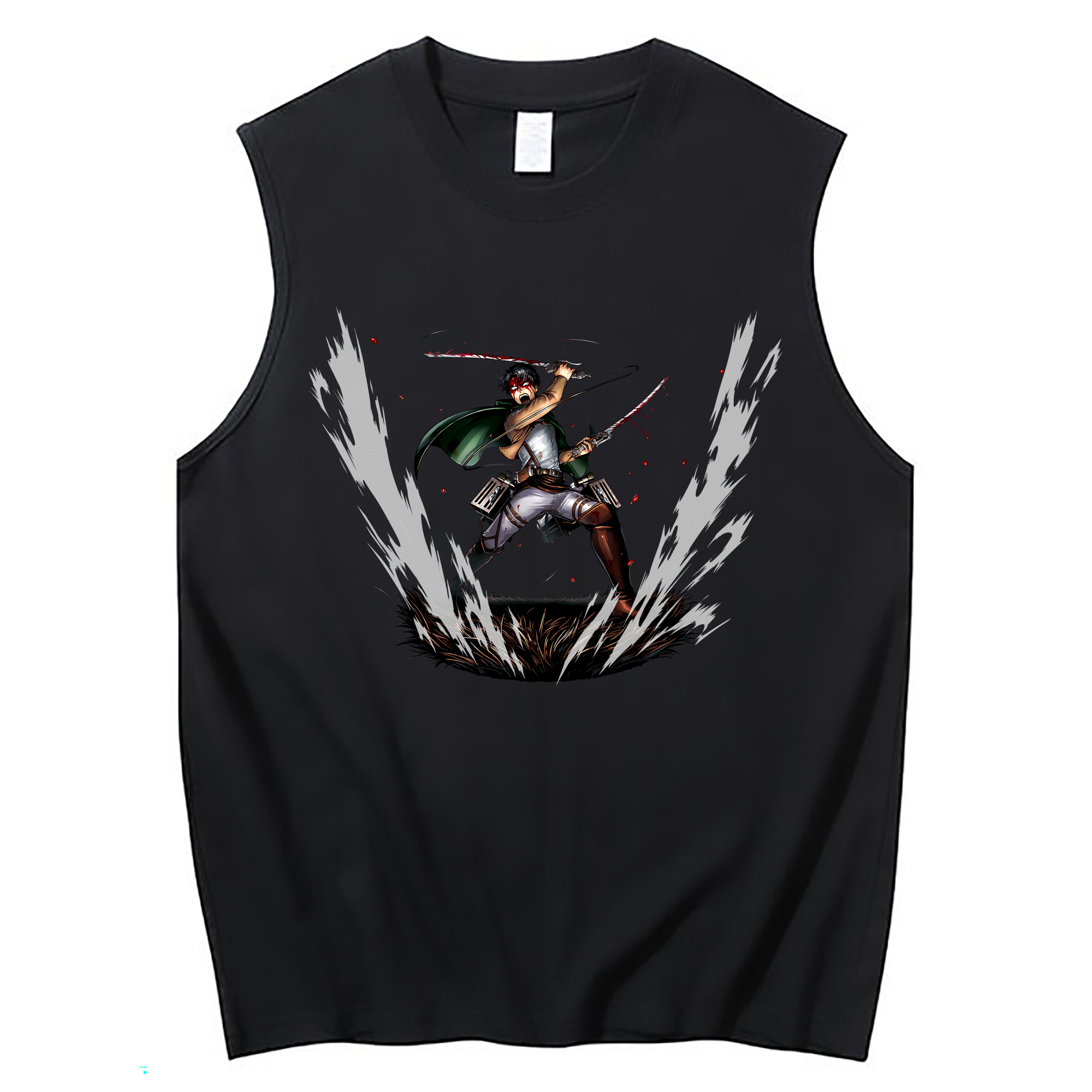 （画像用） 進撃の巨人 リヴァイ·アッカーマン Attack on Titan Levi Ackerman コットン100％タンクトップ（フロントプリント）