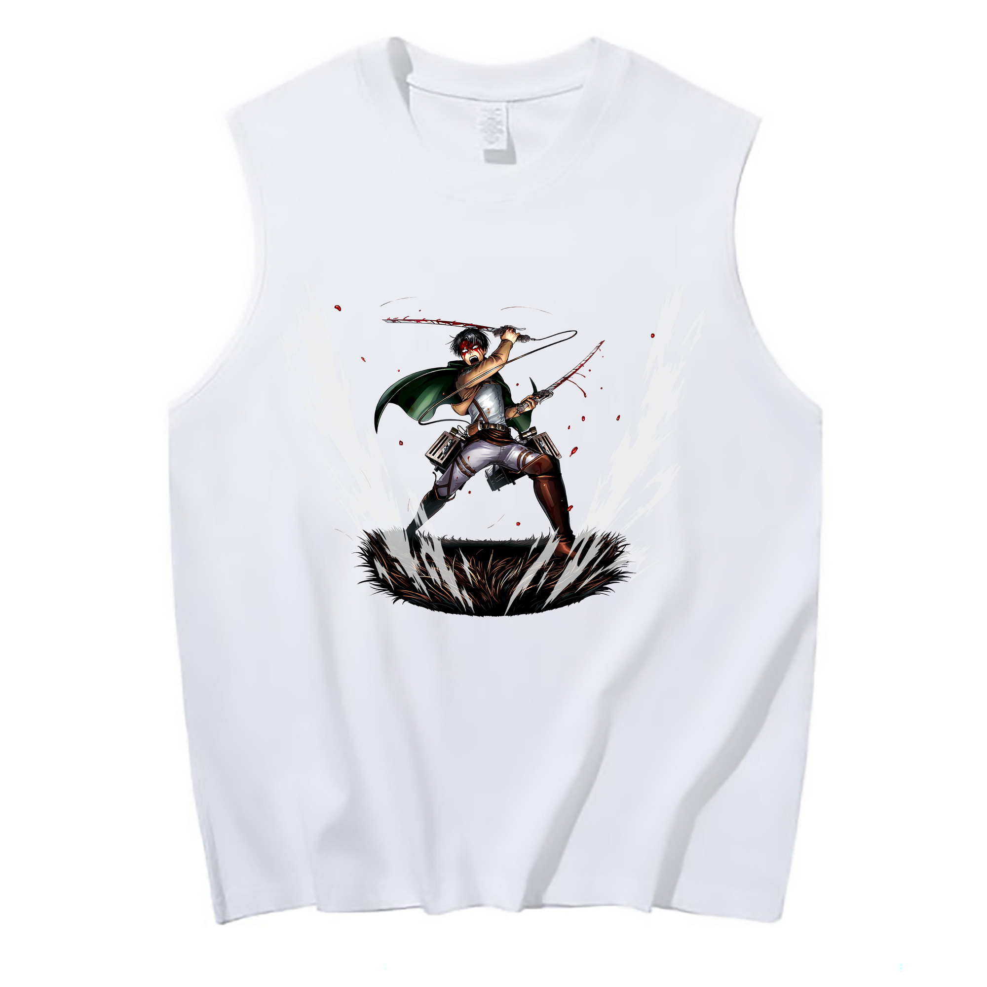 （画像用） 進撃の巨人 リヴァイ·アッカーマン Attack on Titan Levi Ackerman コットン100％タンクトップ（フロントプリント）