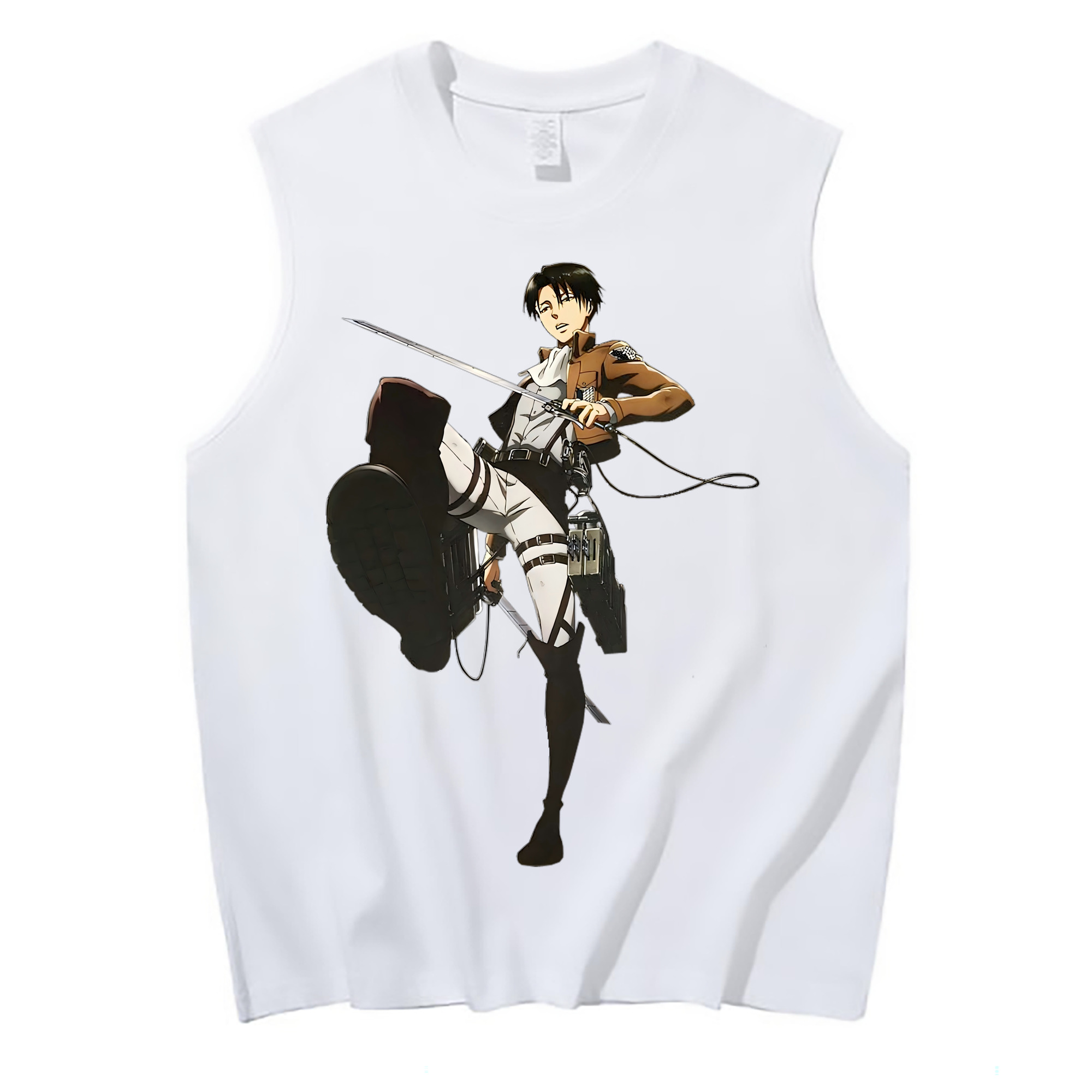 （画像用） 進撃の巨人 リヴァイ·アッカーマン Attack on Titan Levi Ackerman コットン100％タンクトップ（フロントプリント）