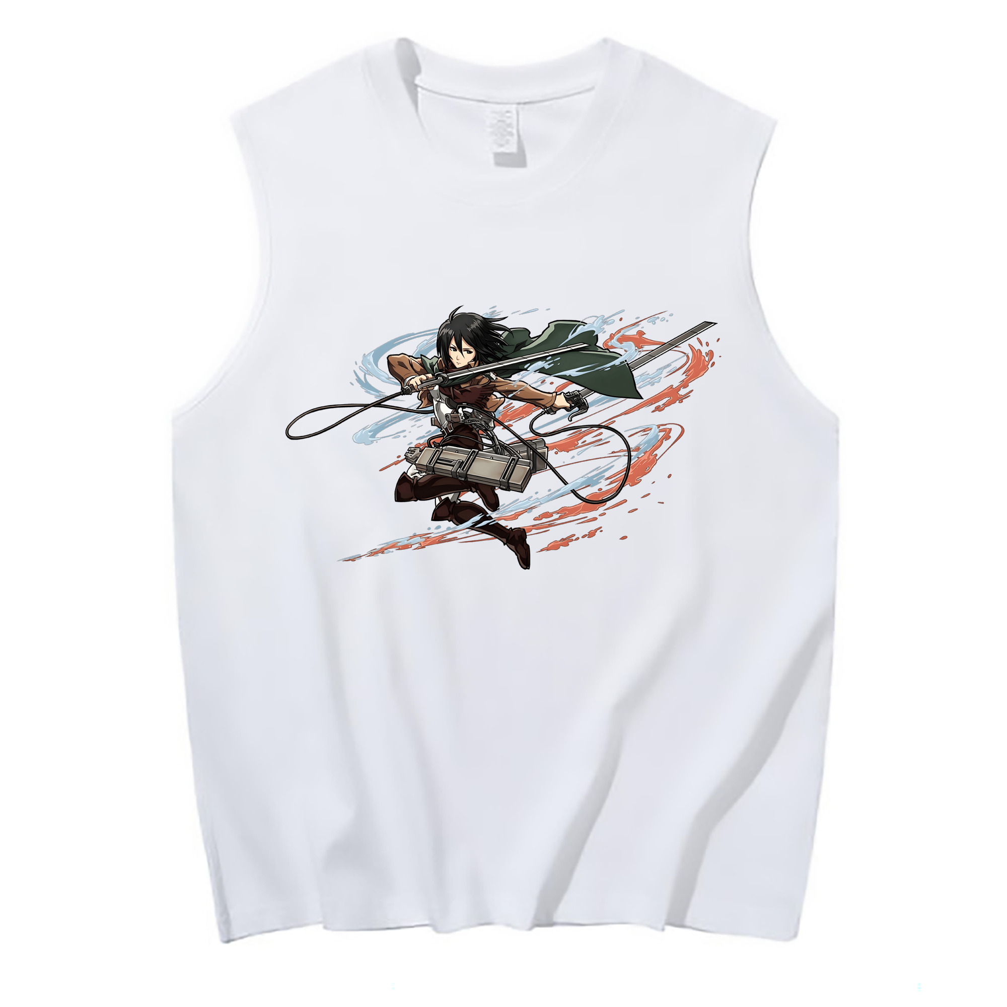 （画像用） 進撃の巨人 ミカサ·アッカーマン Attack on Titan Mikasa Ackerman コットン100％タンクトップ（フロントプリント）
